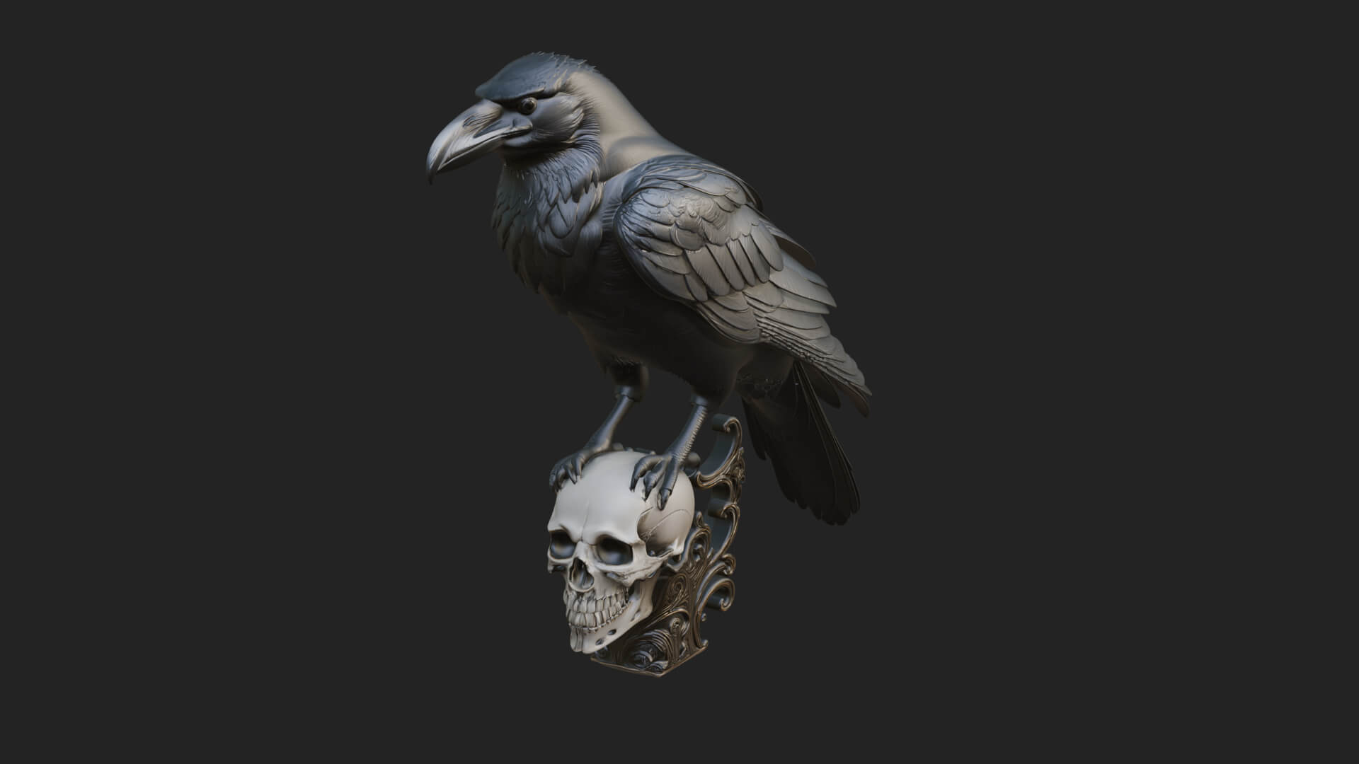 Raven on Skull Statue Design 1 3D Print Model 3D Model