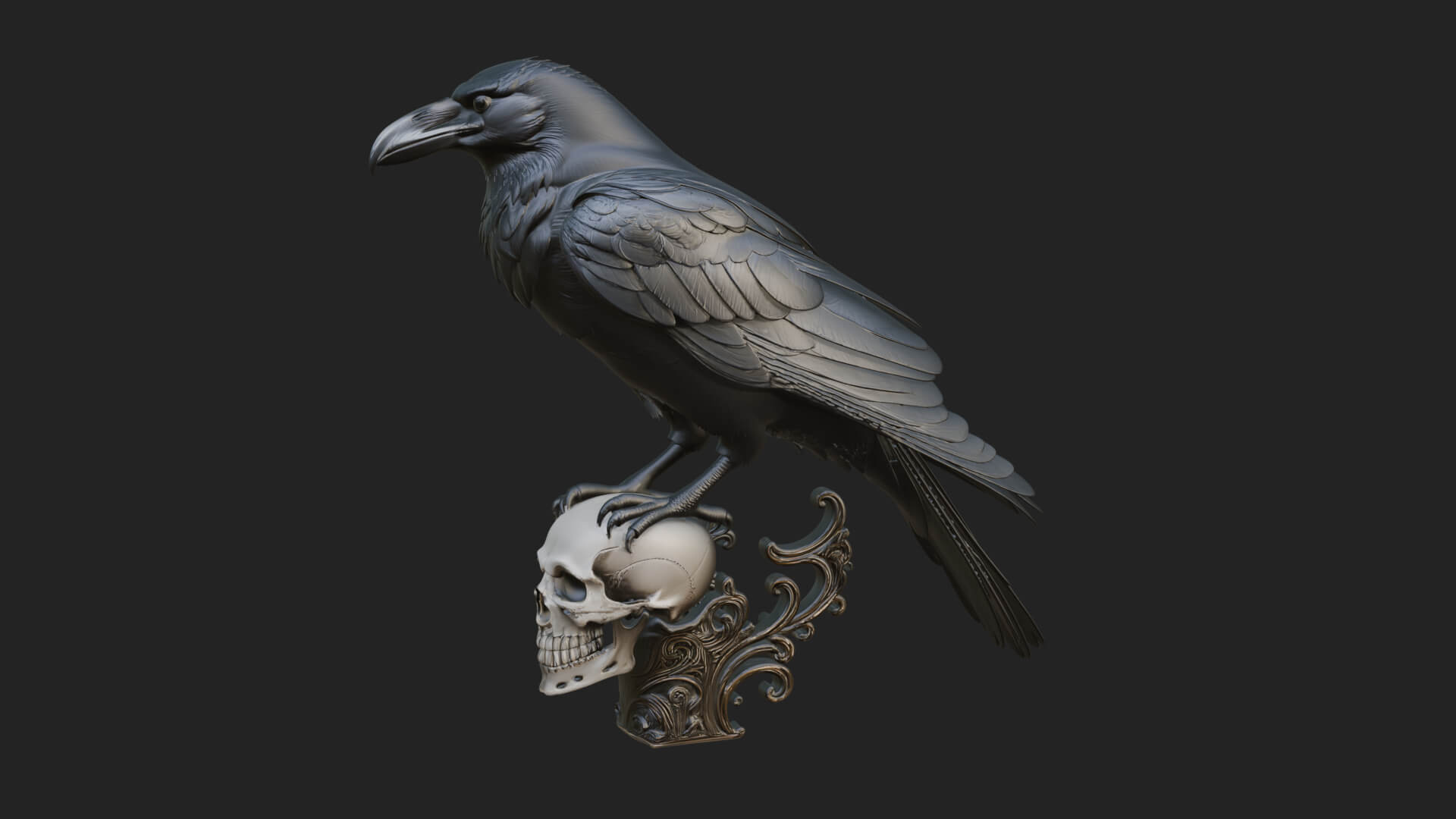 Raven on Skull Statue Design 1 3D Print Model 3D Model