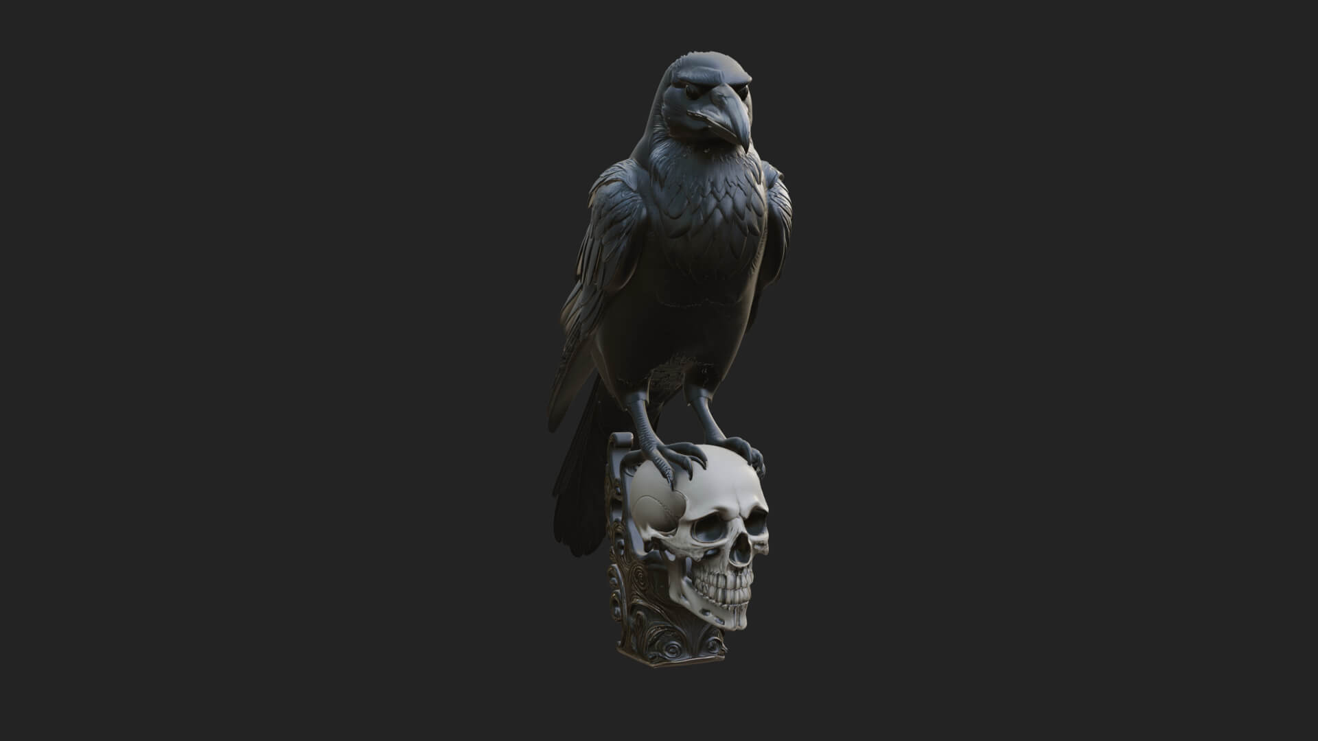 Raven on Skull Statue Design 1 3D Print Model 3D Model