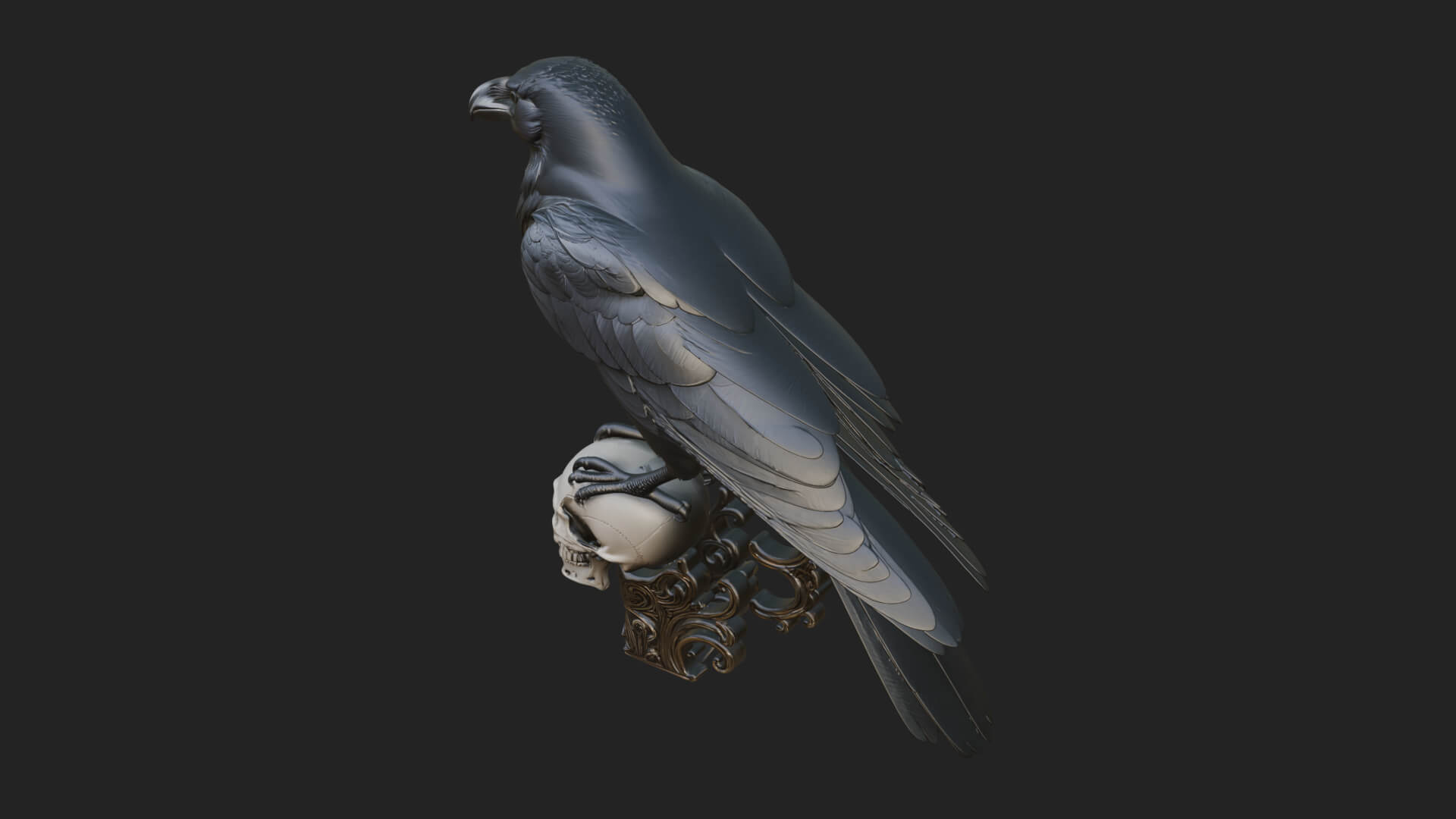 Raven on Skull Statue Design 1 3D Print Model 3D Model