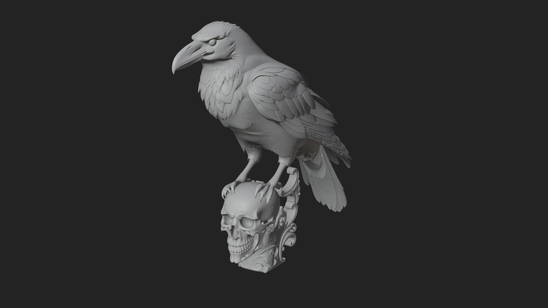 Raven on Skull Statue Design 1 3D Print Model 3D Model