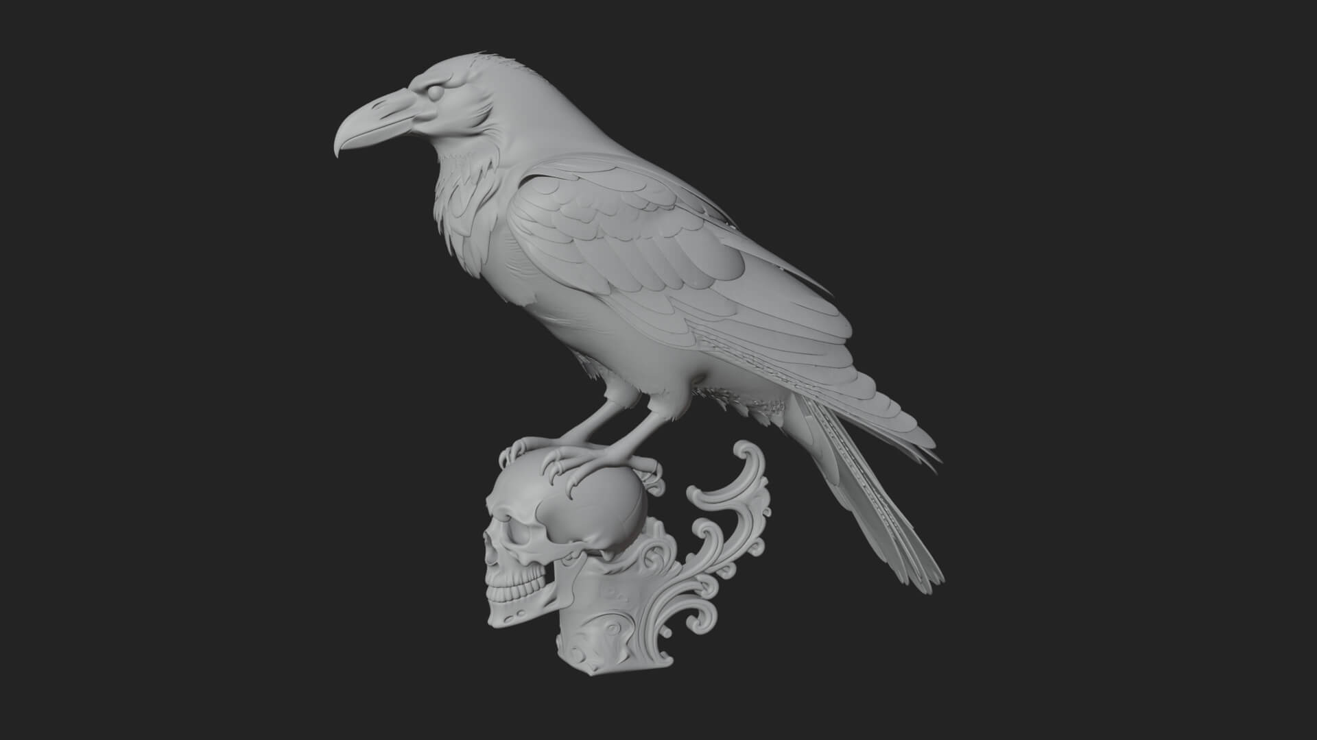 Raven on Skull Statue Design 1 3D Print Model 3D Model