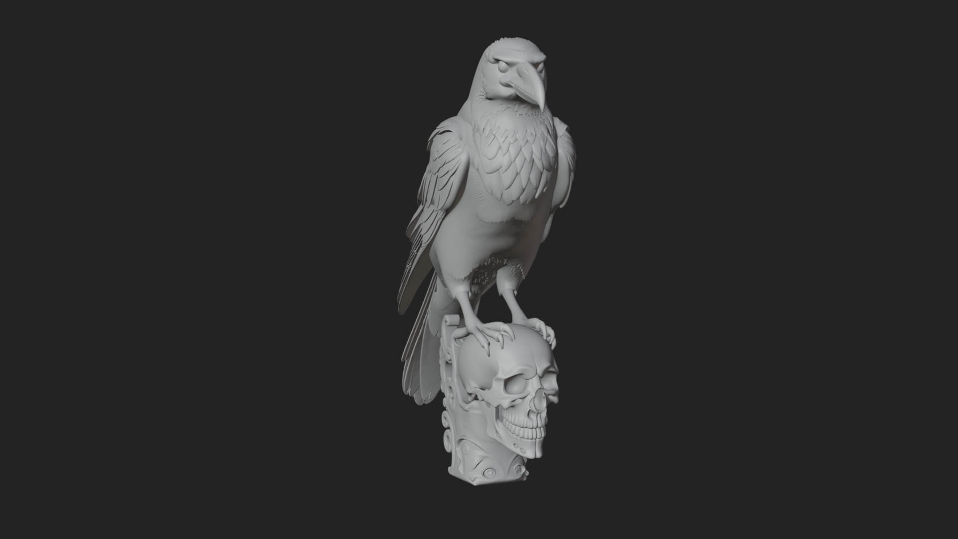 Raven on Skull Statue Design 1 3D Print Model 3D Model