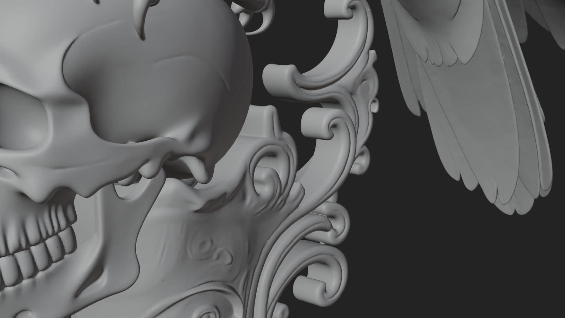 Raven on Skull Statue Design 1 3D Print Model 3D Model