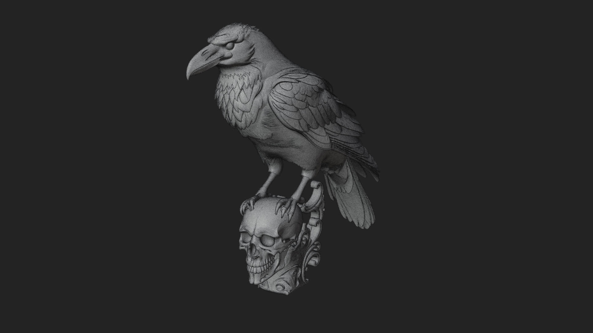 Raven on Skull Statue Design 1 3D Print Model 3D Model