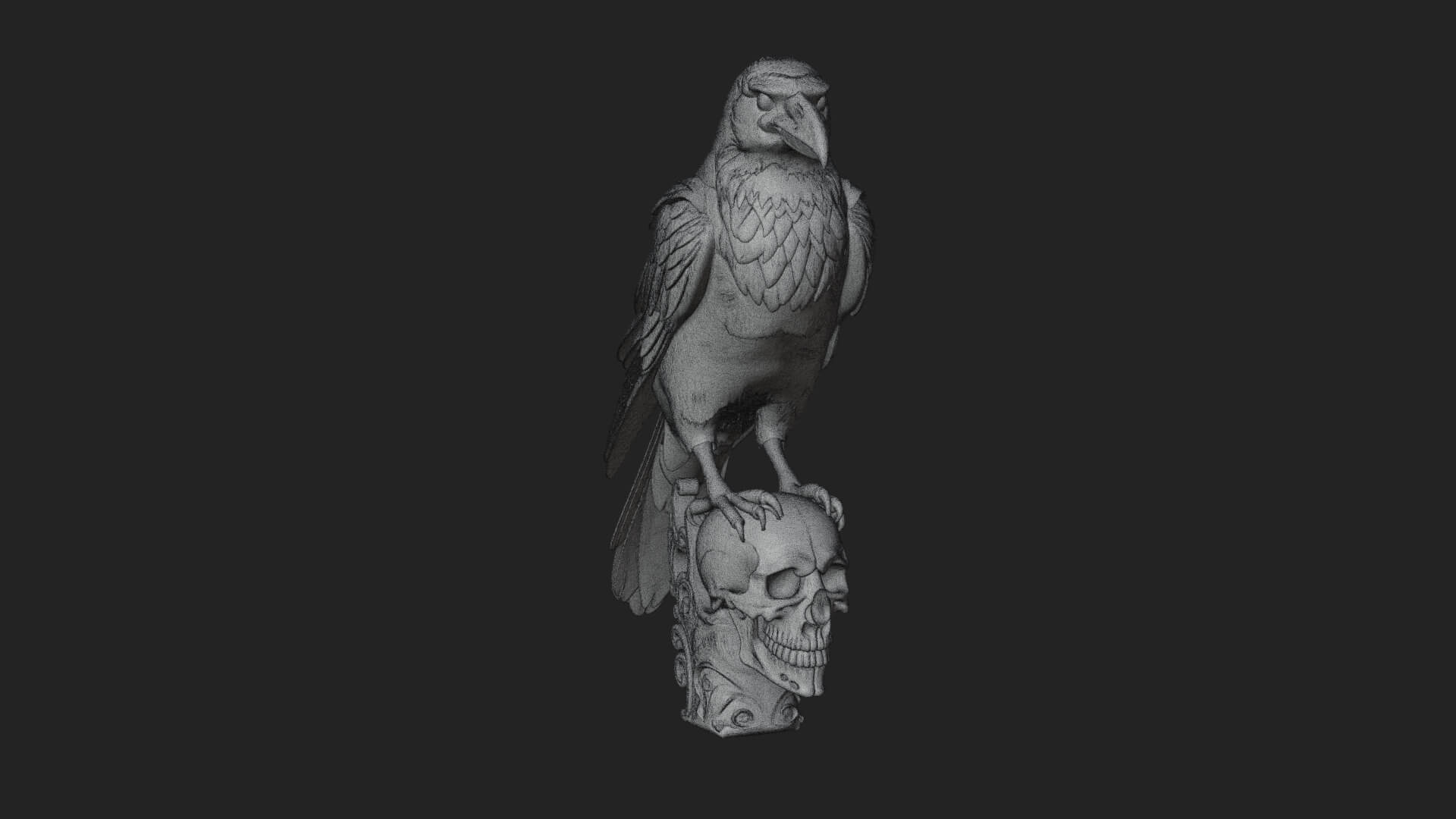 Raven on Skull Statue Design 1 3D Print Model 3D Model