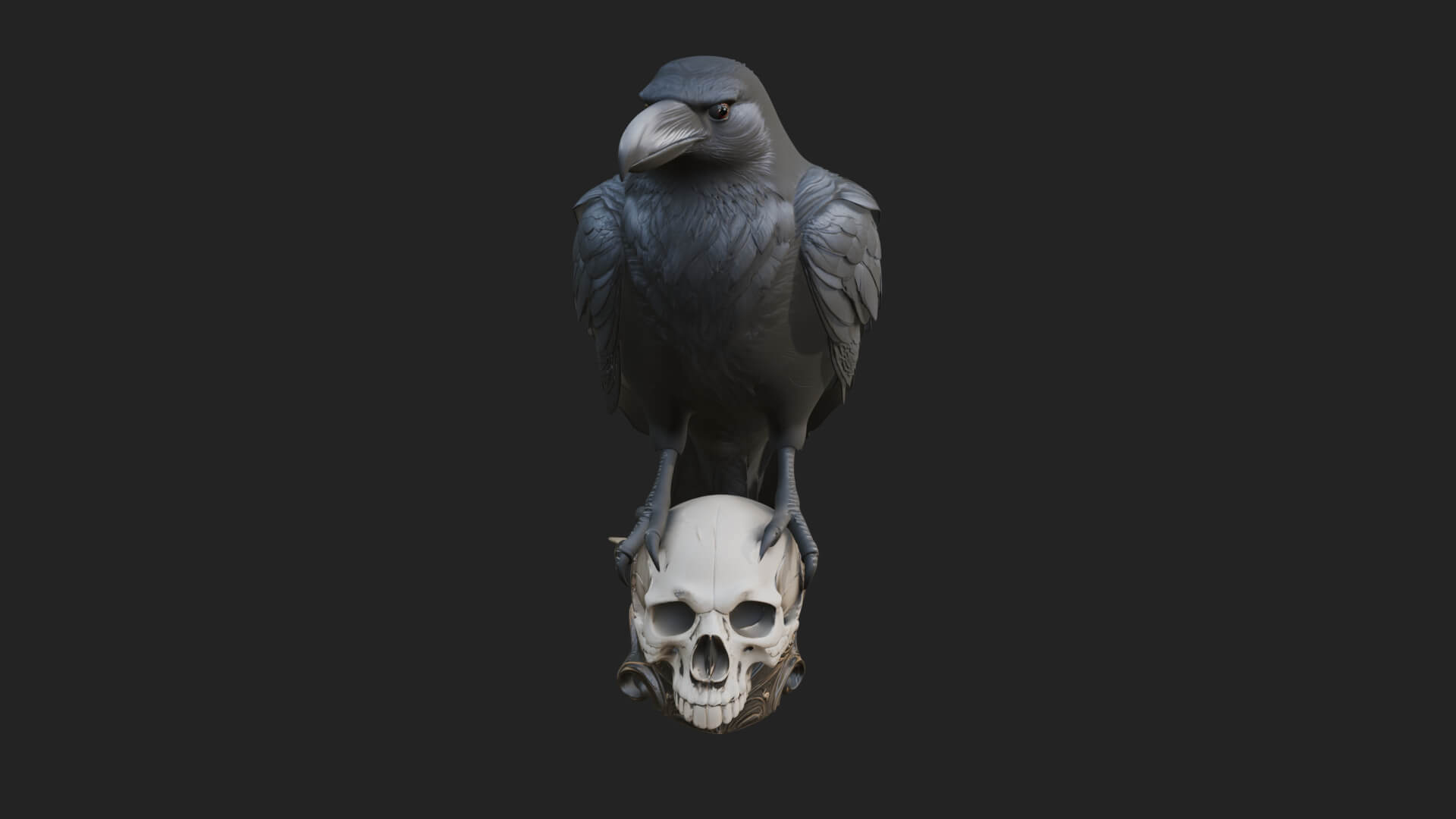 Raven on Skull Statue Design 2 3D Print Model 3D Model