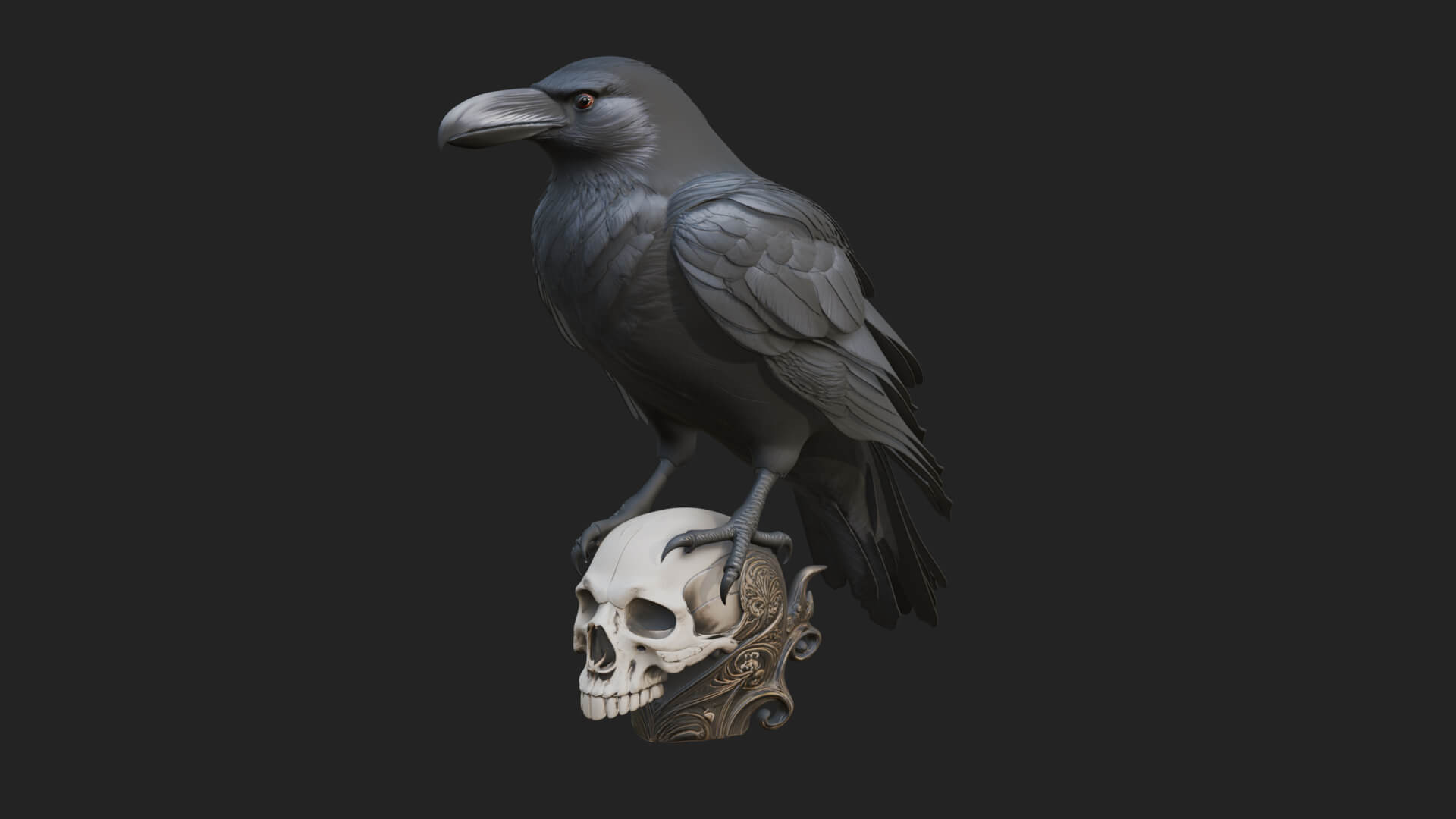 Raven on Skull Statue Design 2 3D Print Model 3D Model