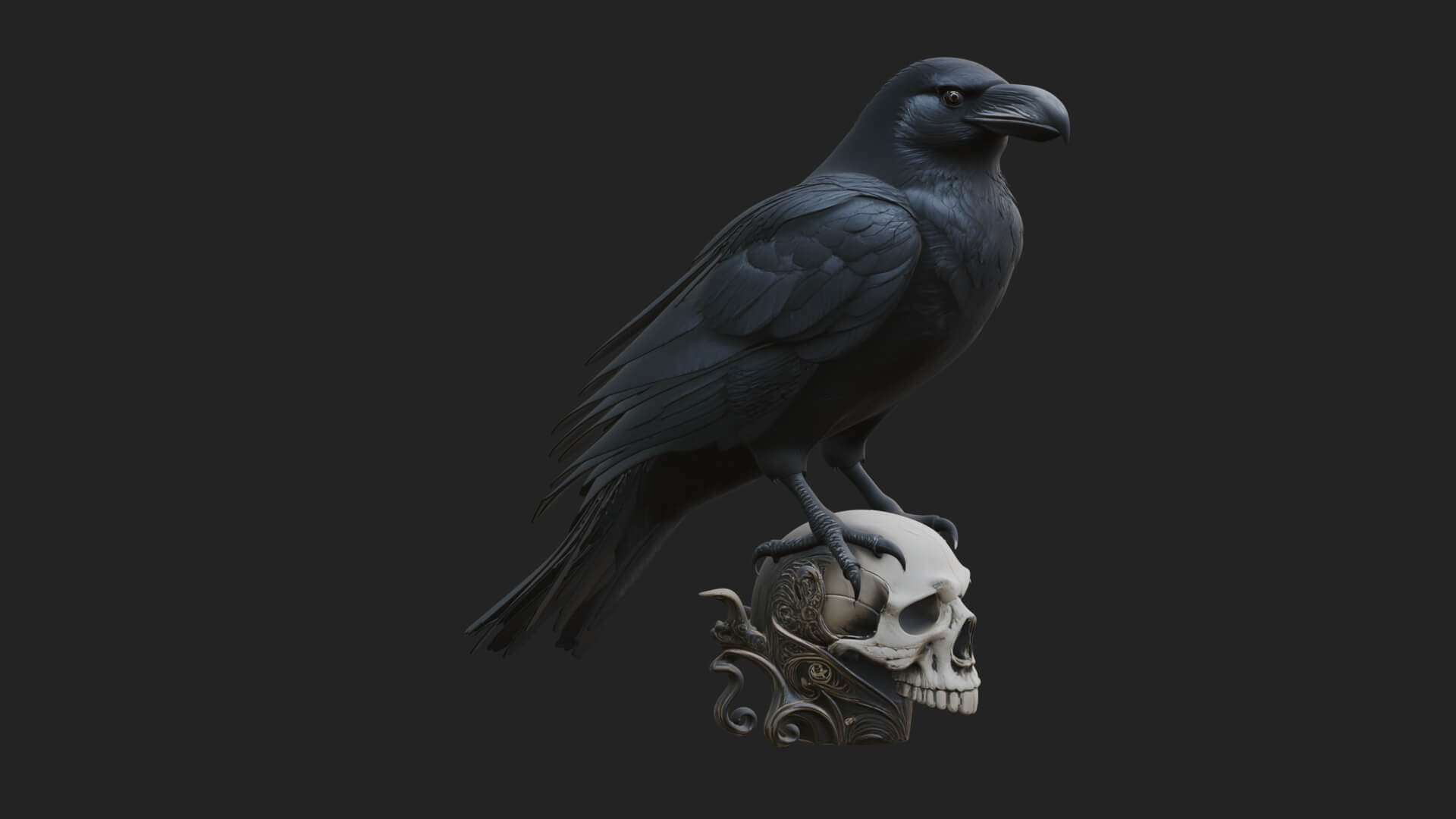 Raven on Skull Statue Design 2 3D Print Model 3D Model