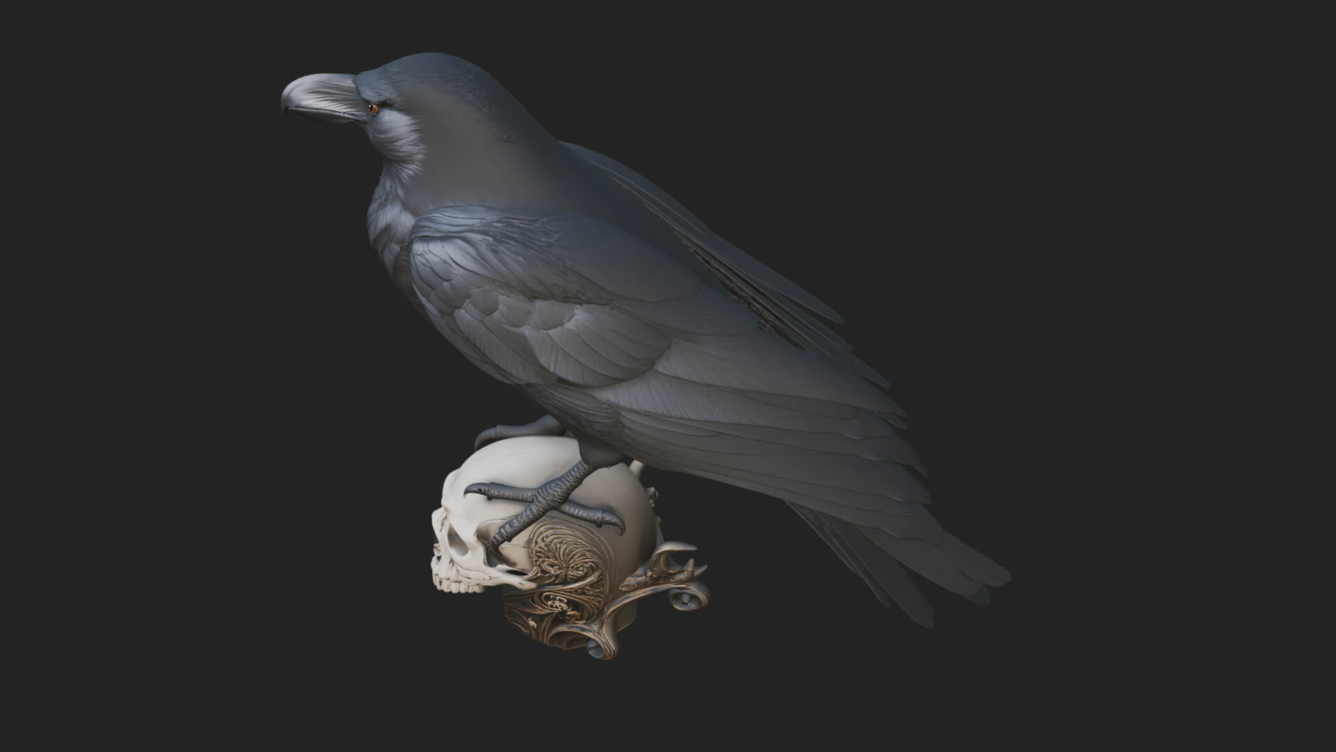 Raven on Skull Statue Design 2 3D Print Model 3D Model