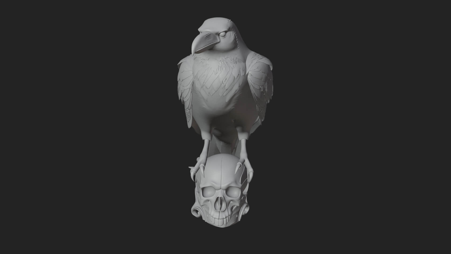 Raven on Skull Statue Design 2 3D Print Model 3D Model