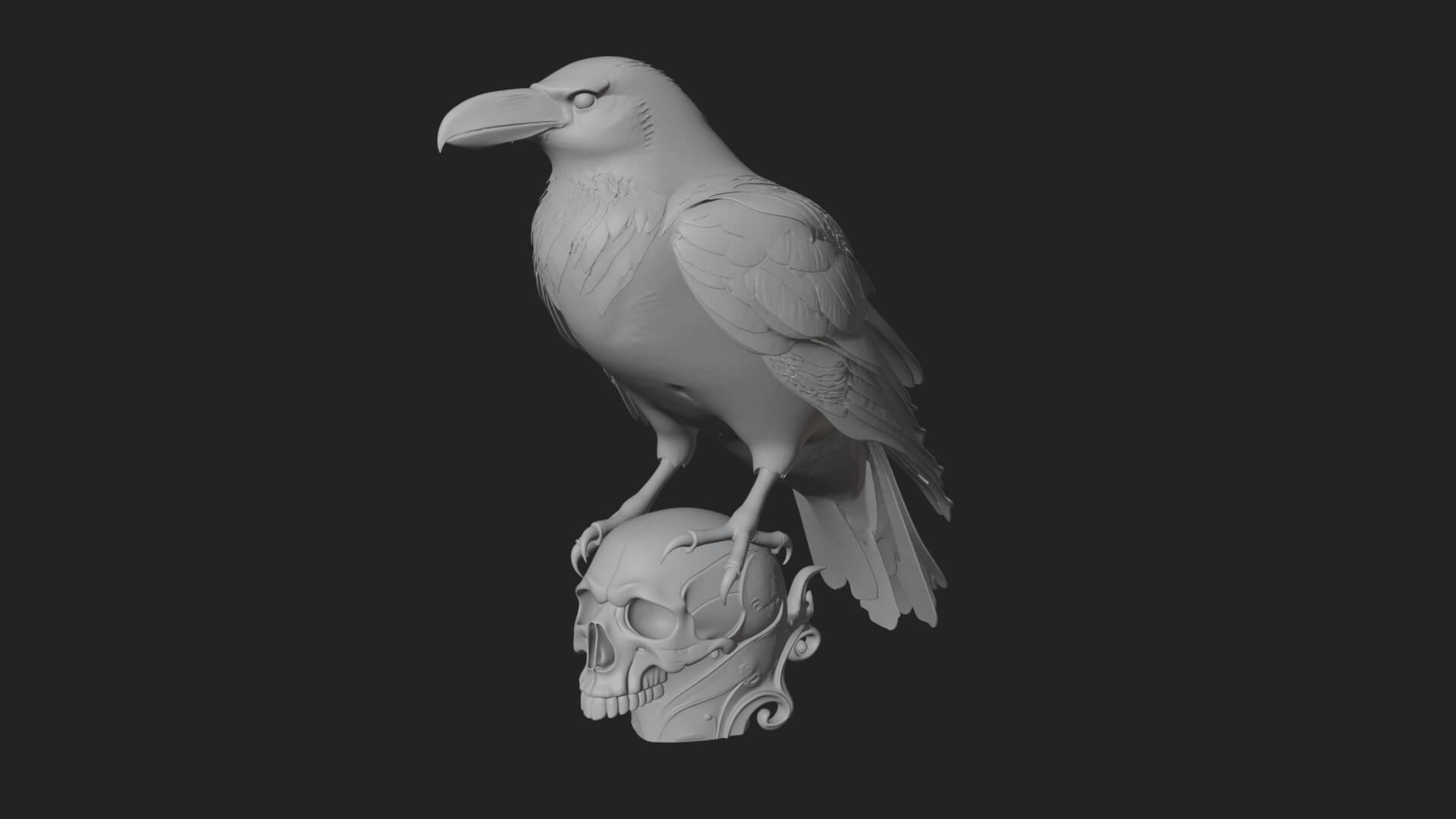 Raven on Skull Statue Design 2 3D Print Model 3D Model