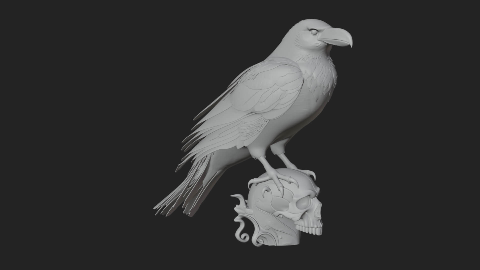 Raven on Skull Statue Design 2 3D Print Model 3D Model