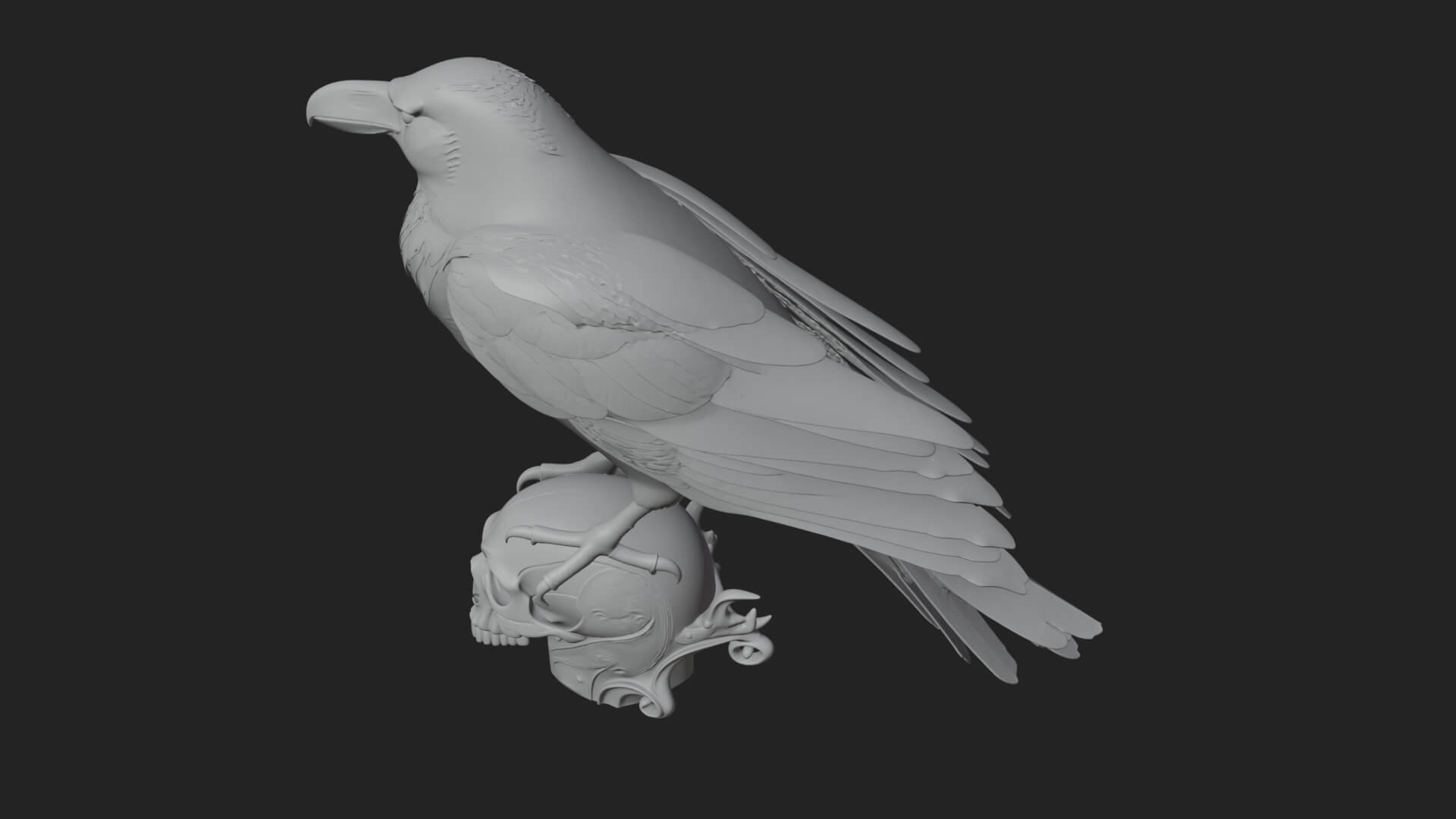 Raven on Skull Statue Design 2 3D Print Model 3D Model