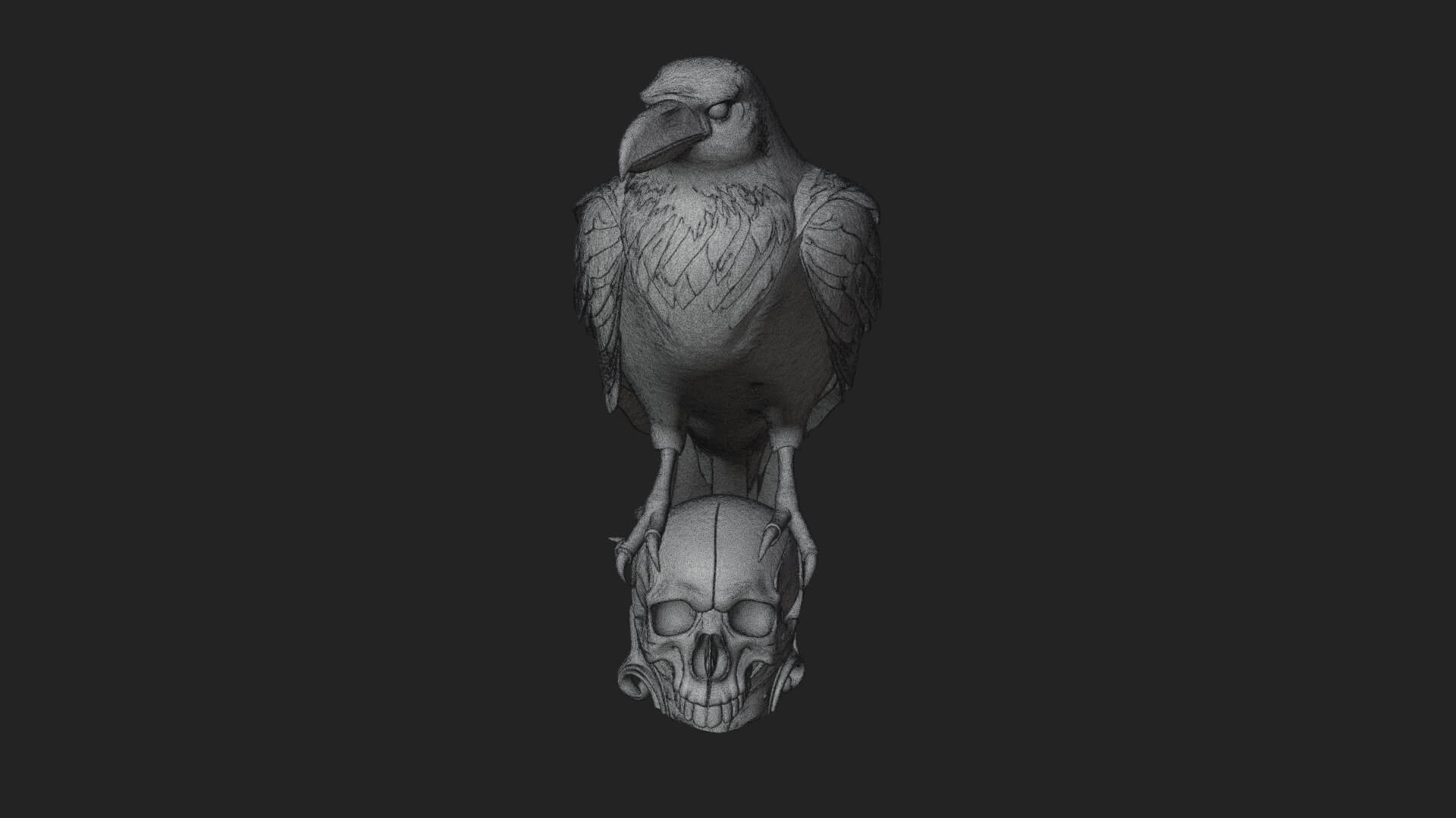 Raven on Skull Statue Design 2 3D Print Model 3D Model