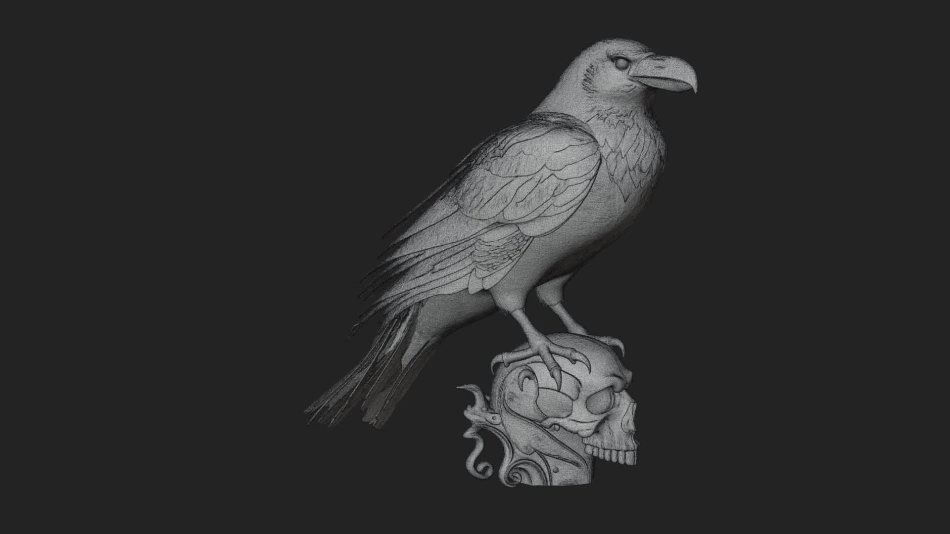 Raven on Skull Statue Design 2 3D Print Model 3D Model