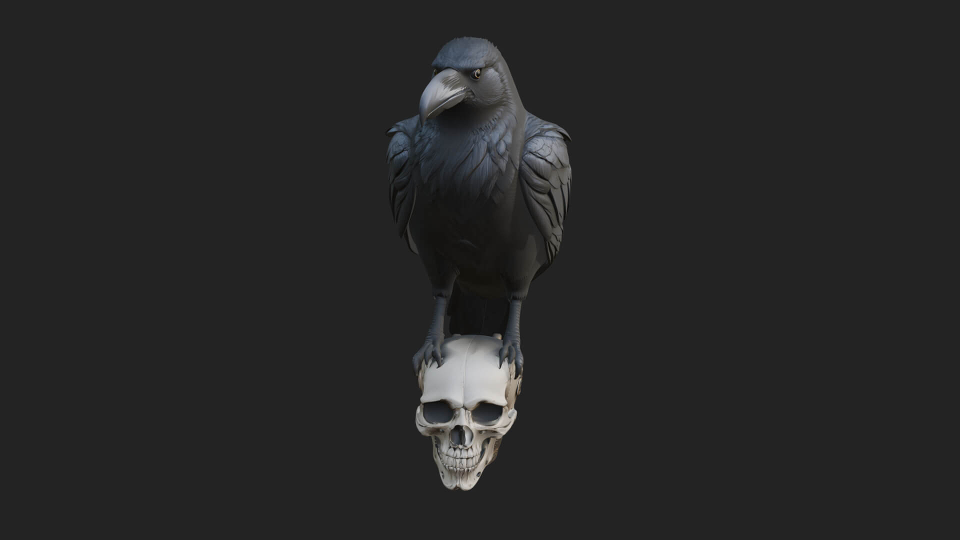 Raven on Skull Statue Design 3 3D Print Model 3D Model