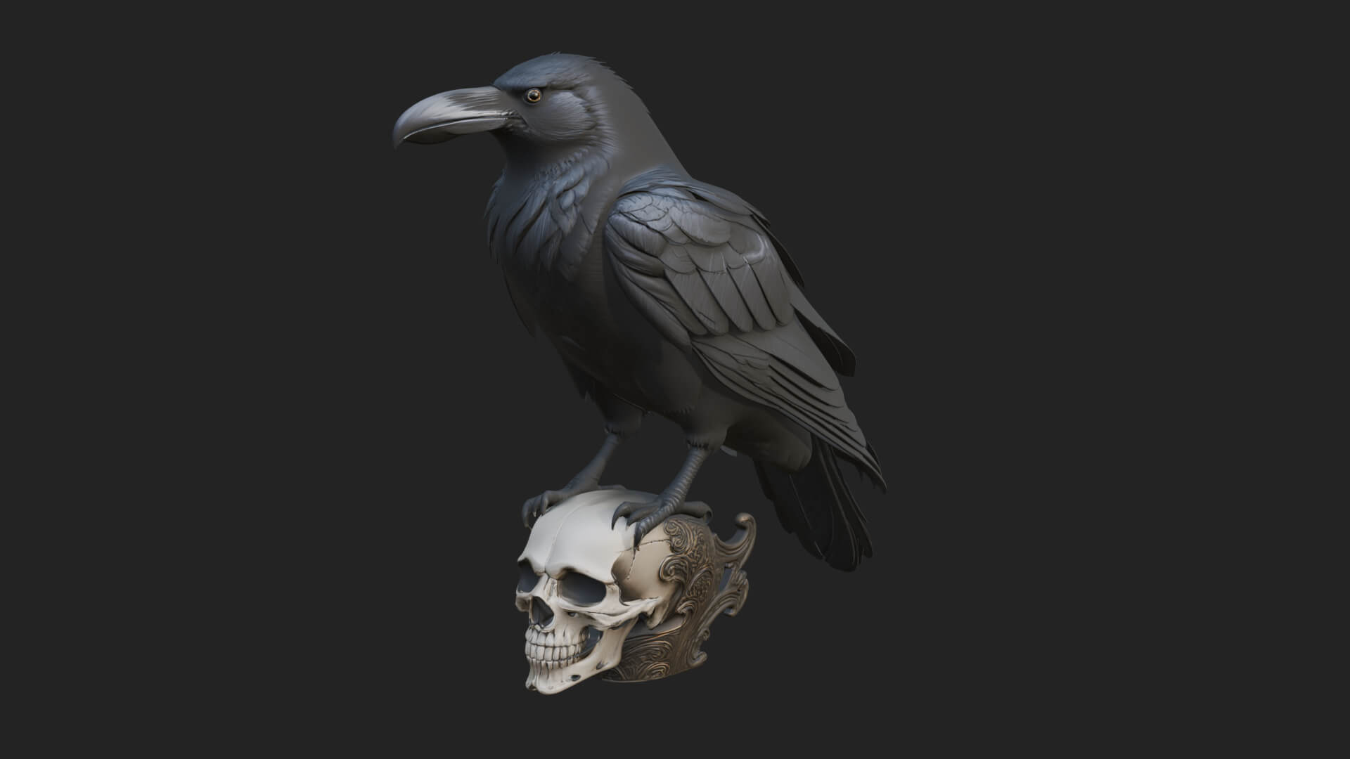 Raven on Skull Statue Design 3 3D Print Model 3D Model