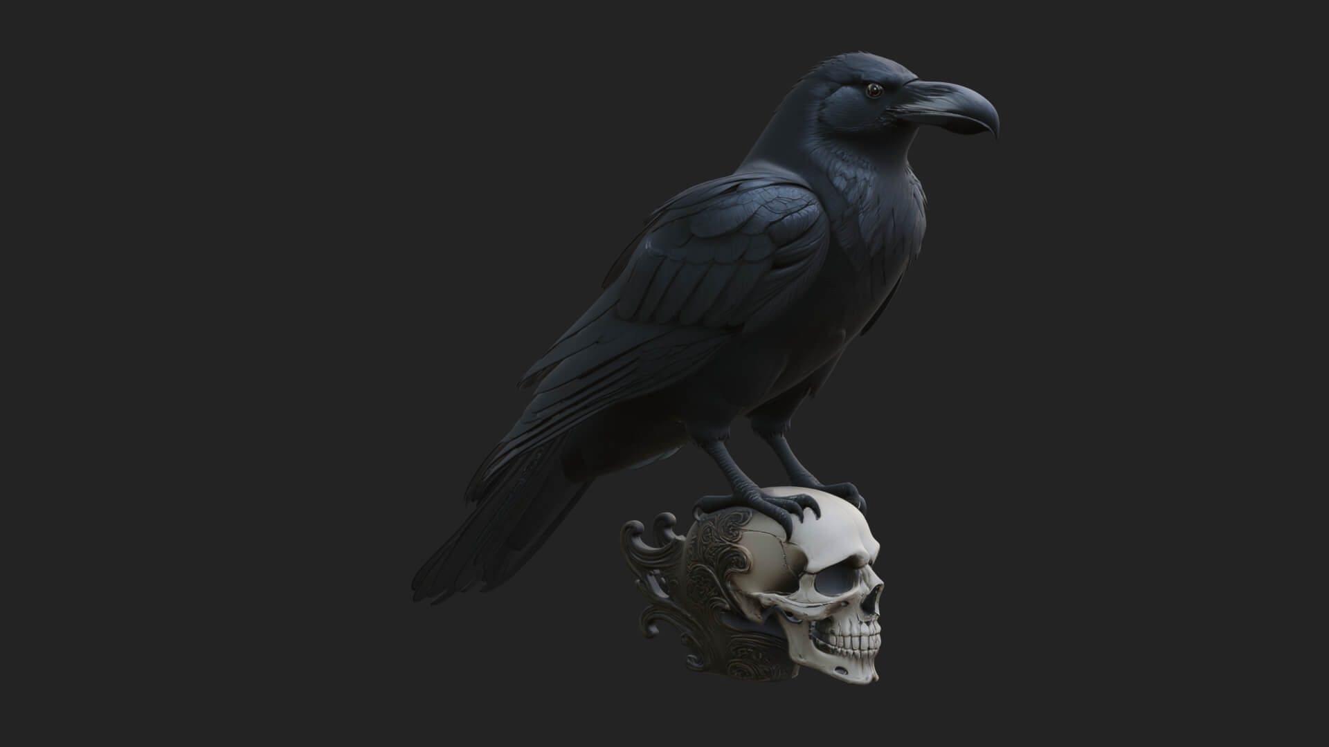 Raven on Skull Statue Design 3 3D Print Model 3D Model
