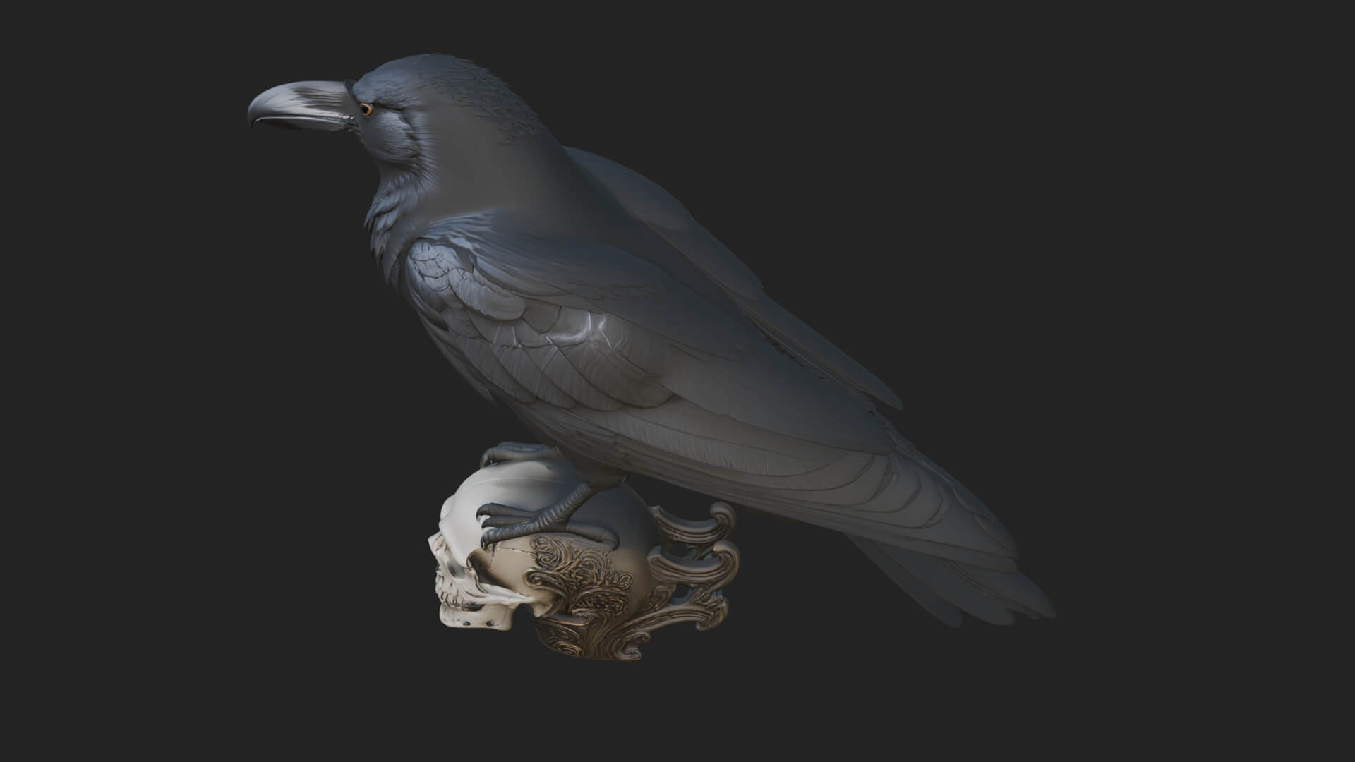 Raven on Skull Statue Design 3 3D Print Model 3D Model