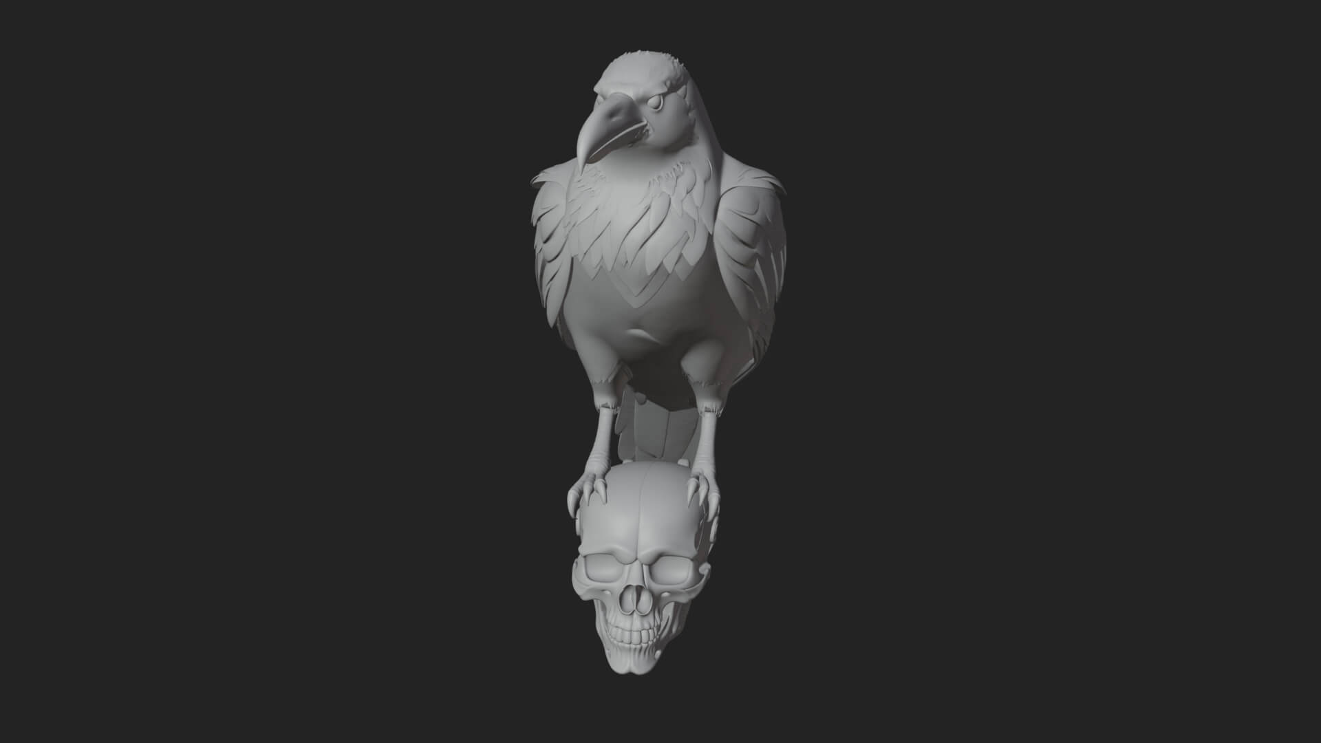 Raven on Skull Statue Design 3 3D Print Model 3D Model