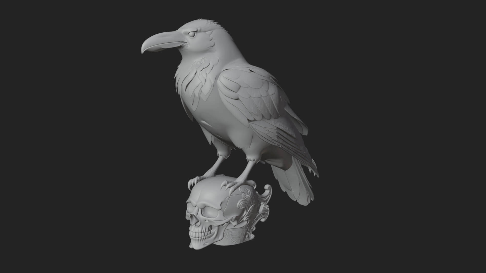 Raven on Skull Statue Design 3 3D Print Model 3D Model