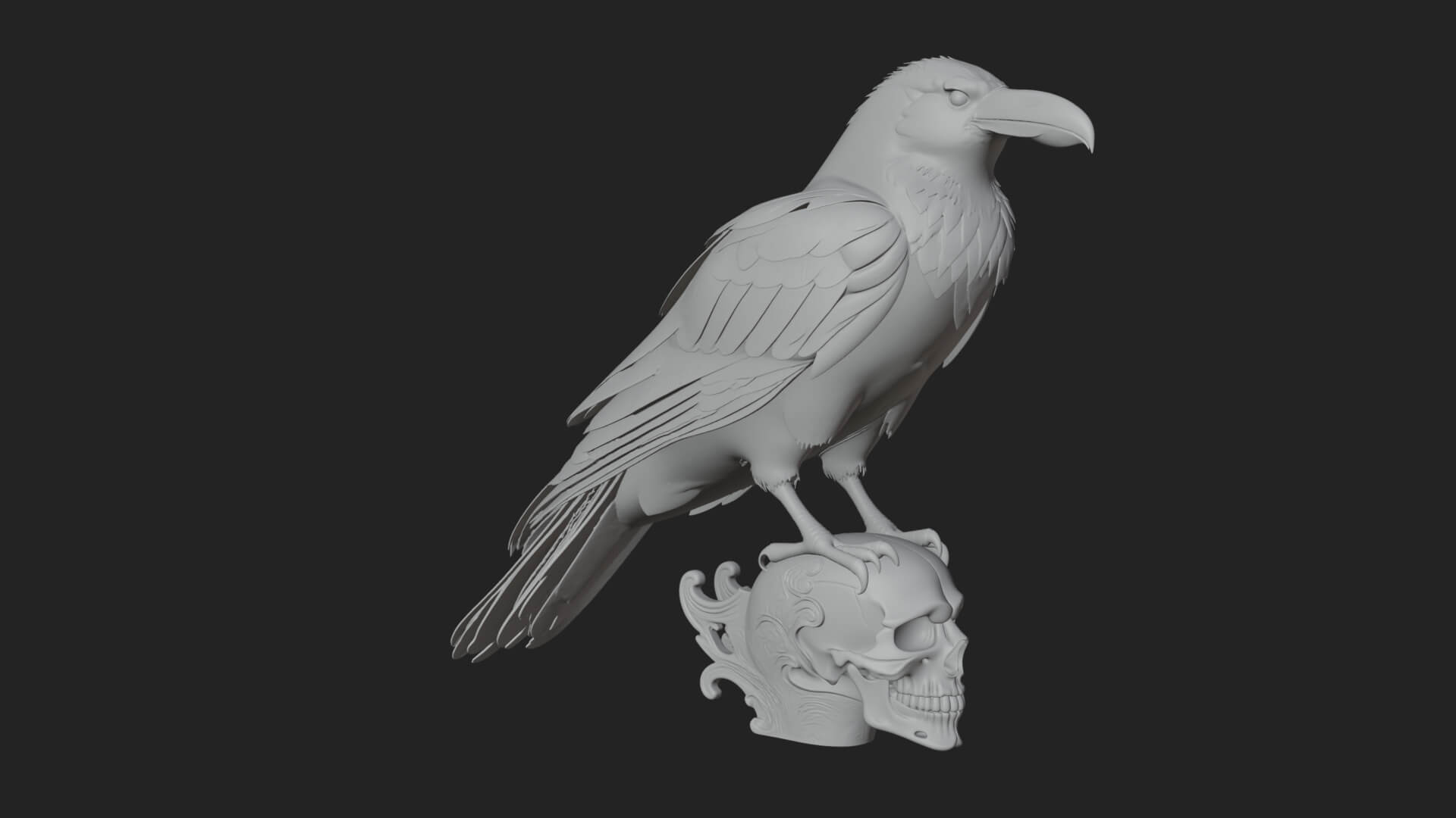 Raven on Skull Statue Design 3 3D Print Model 3D Model