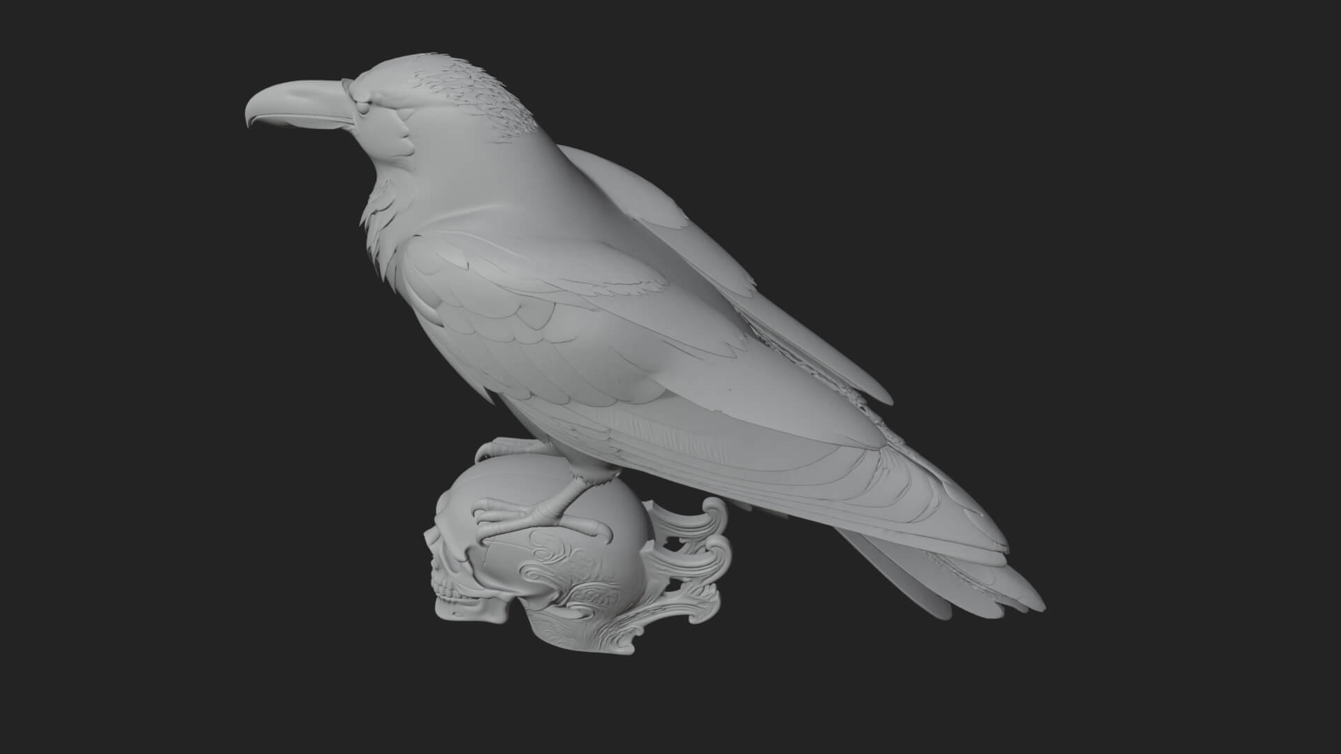 Raven on Skull Statue Design 3 3D Print Model 3D Model