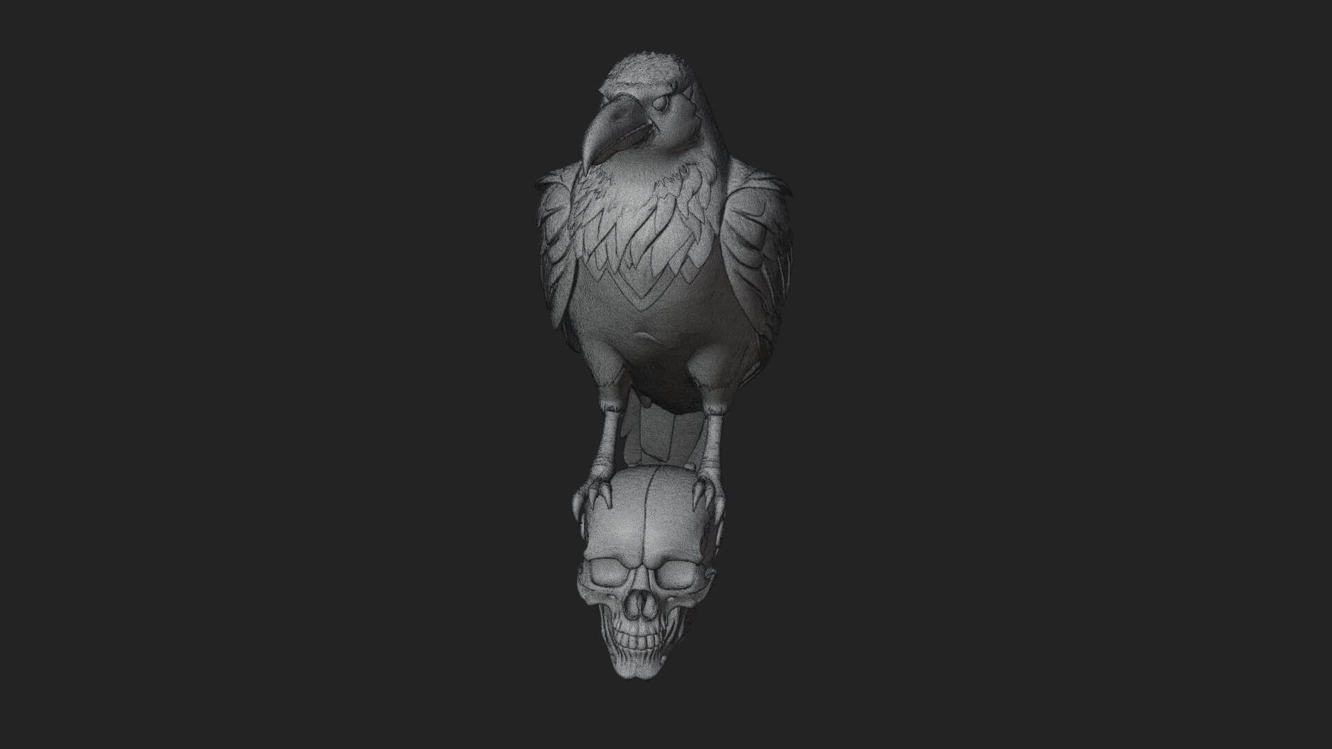 Raven on Skull Statue Design 3 3D Print Model 3D Model