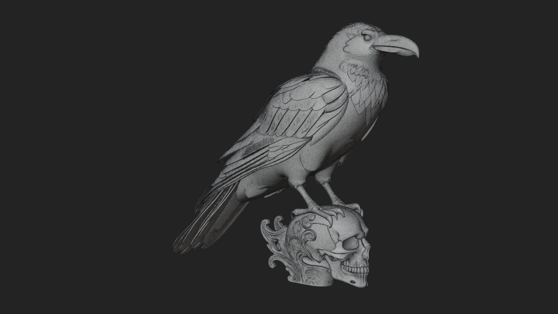 Raven on Skull Statue Design 3 3D Print Model 3D Model