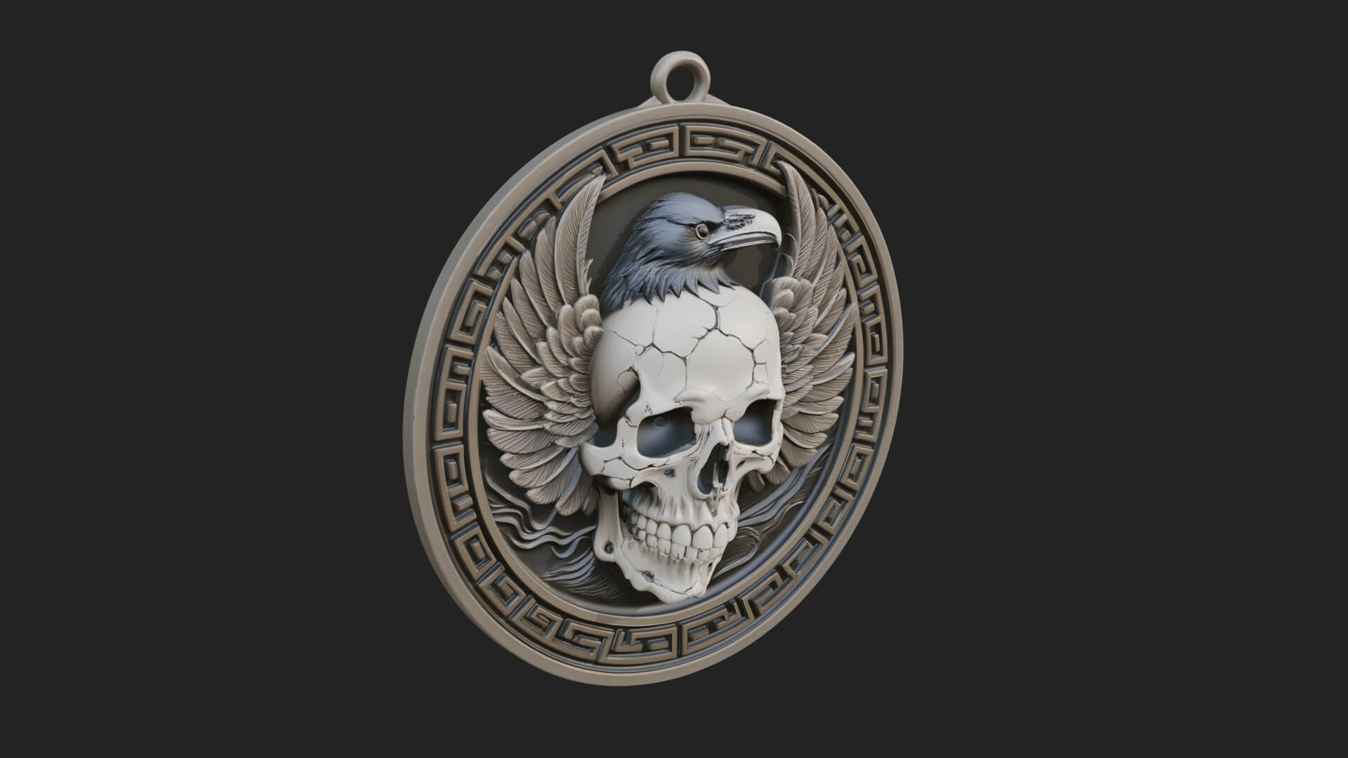 Raven Skull Oval Relief Plaque Design 1 3D Print Model 3D Model