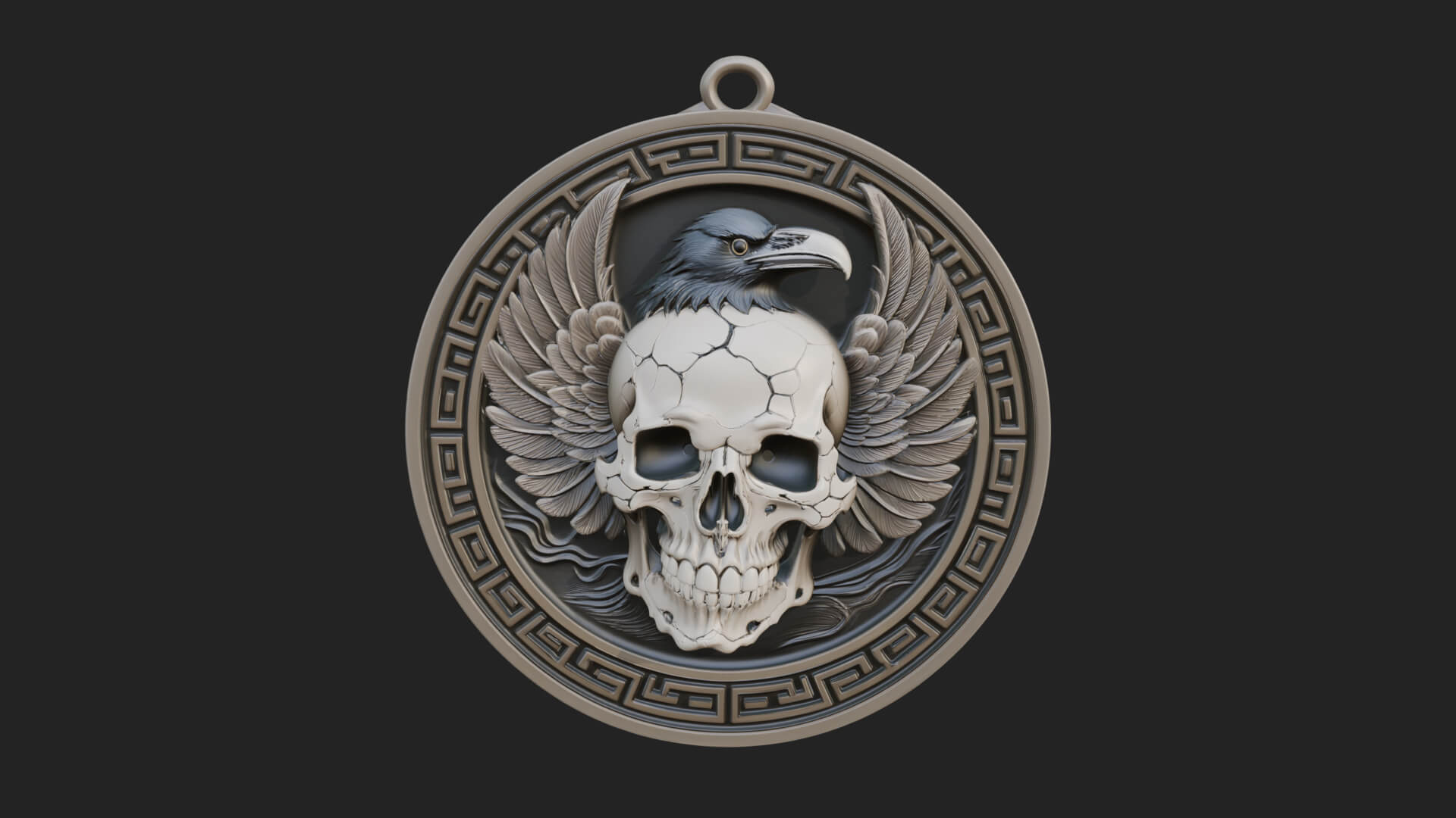 Raven Skull Oval Relief Plaque Design 1 3D Print Model 3D Model