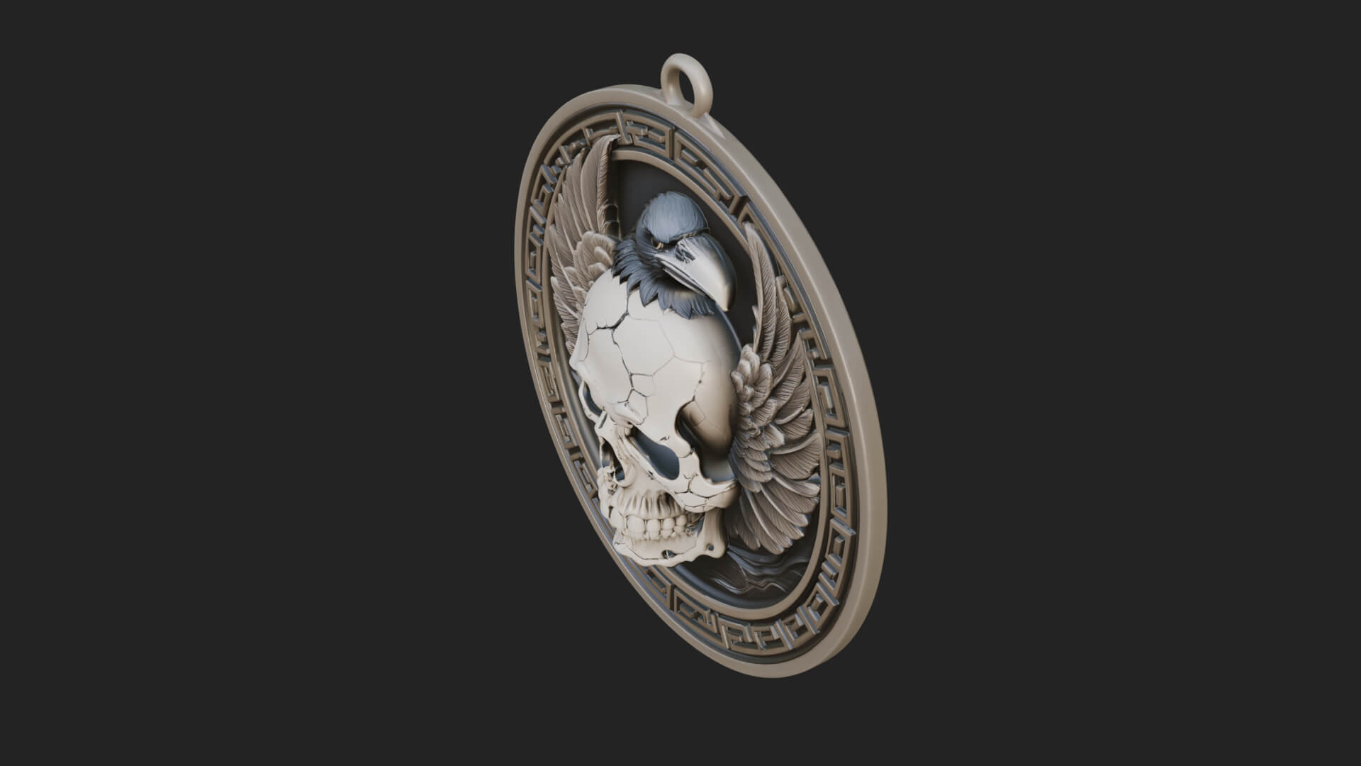 Raven Skull Oval Relief Plaque Design 1 3D Print Model 3D Model