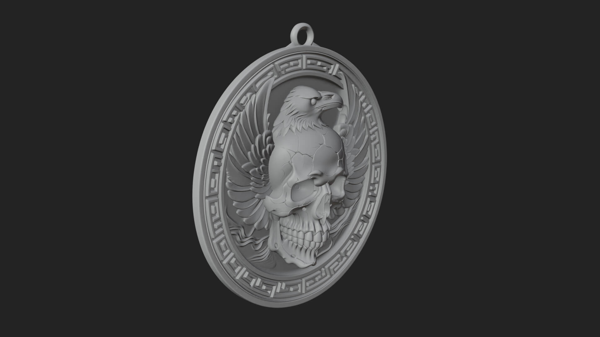 Raven Skull Oval Relief Plaque Design 1 3D Print Model 3D Model