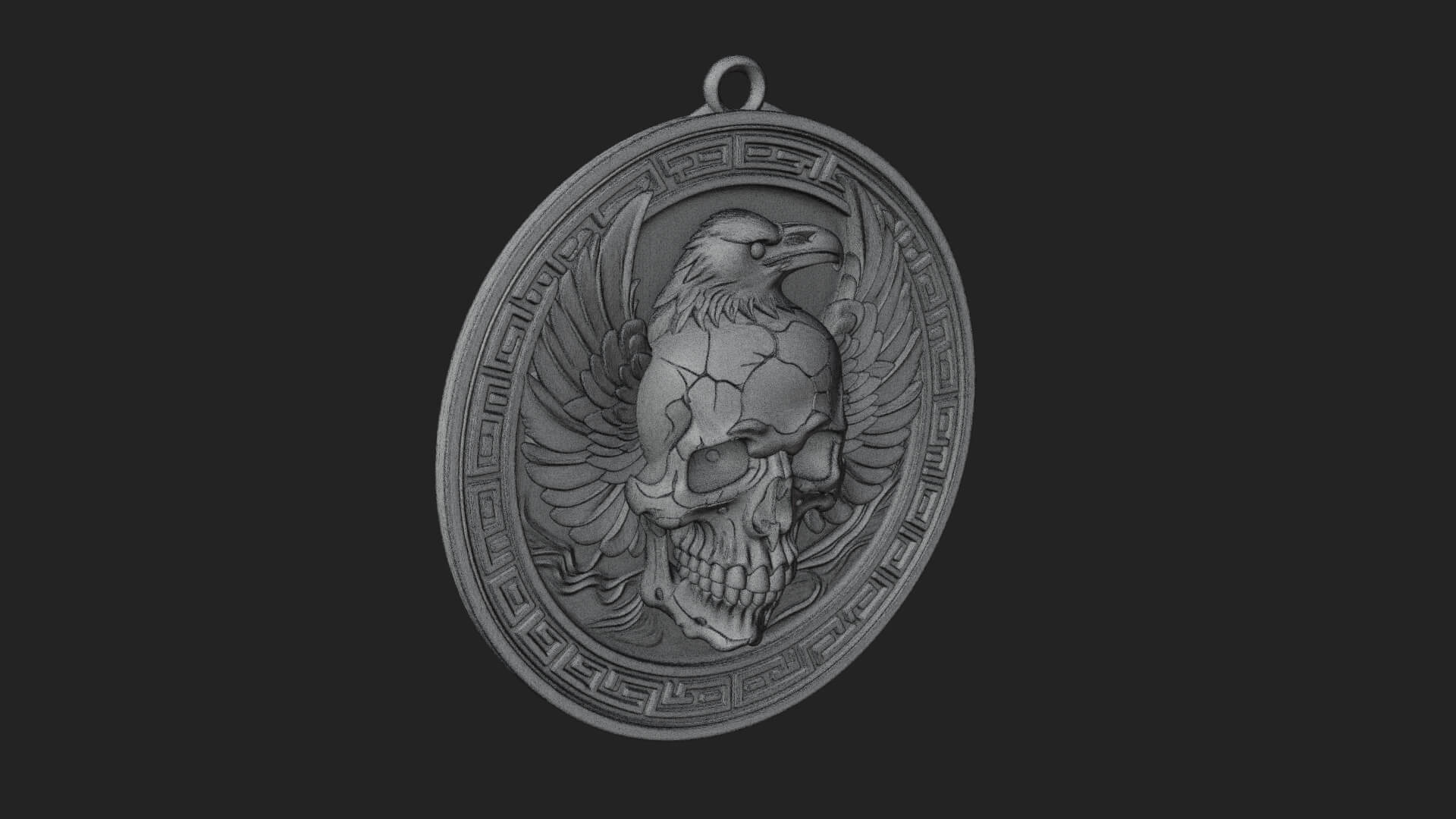 Raven Skull Oval Relief Plaque Design 1 3D Print Model 3D Model