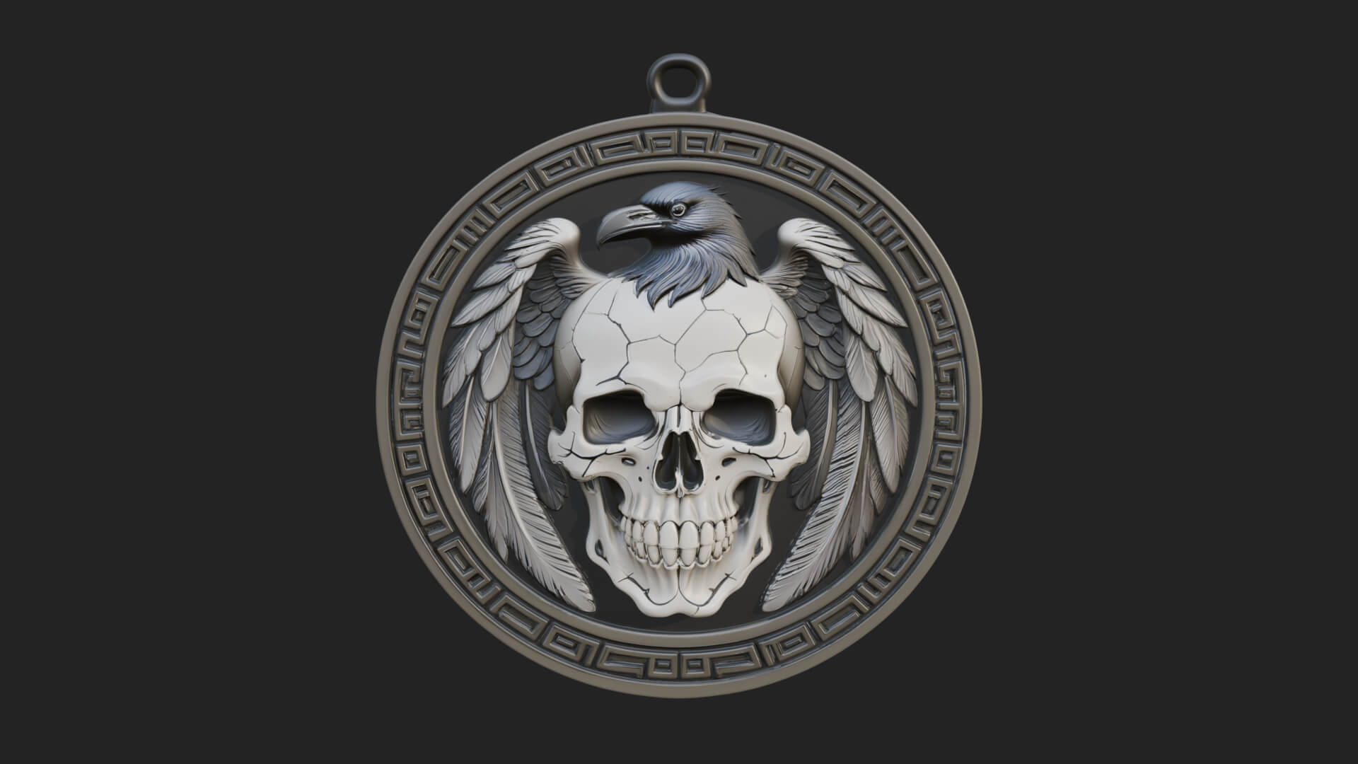 Raven Skull Oval Relief Plaque Design 2 3D Print Model 3D Model