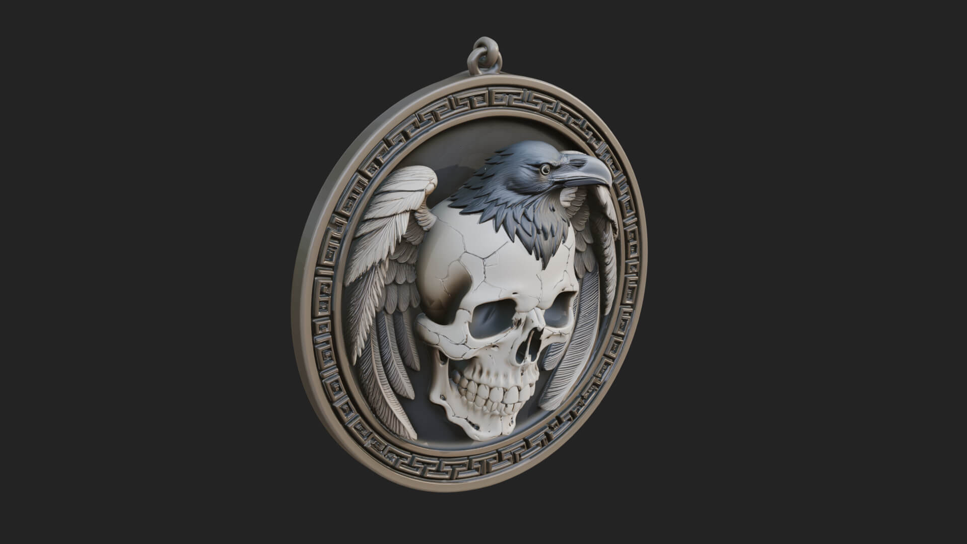 Raven Skull Oval Relief Plaque Design 3 3D Print Model 3D Model