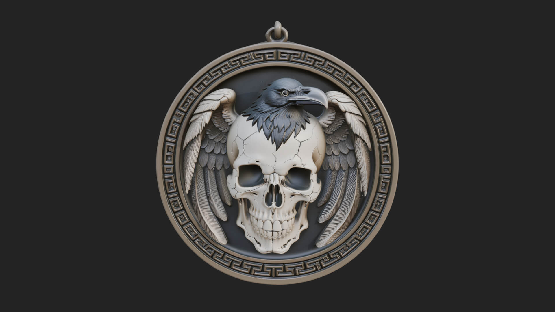 Raven Skull Oval Relief Plaque Design 3 3D Print Model 3D Model