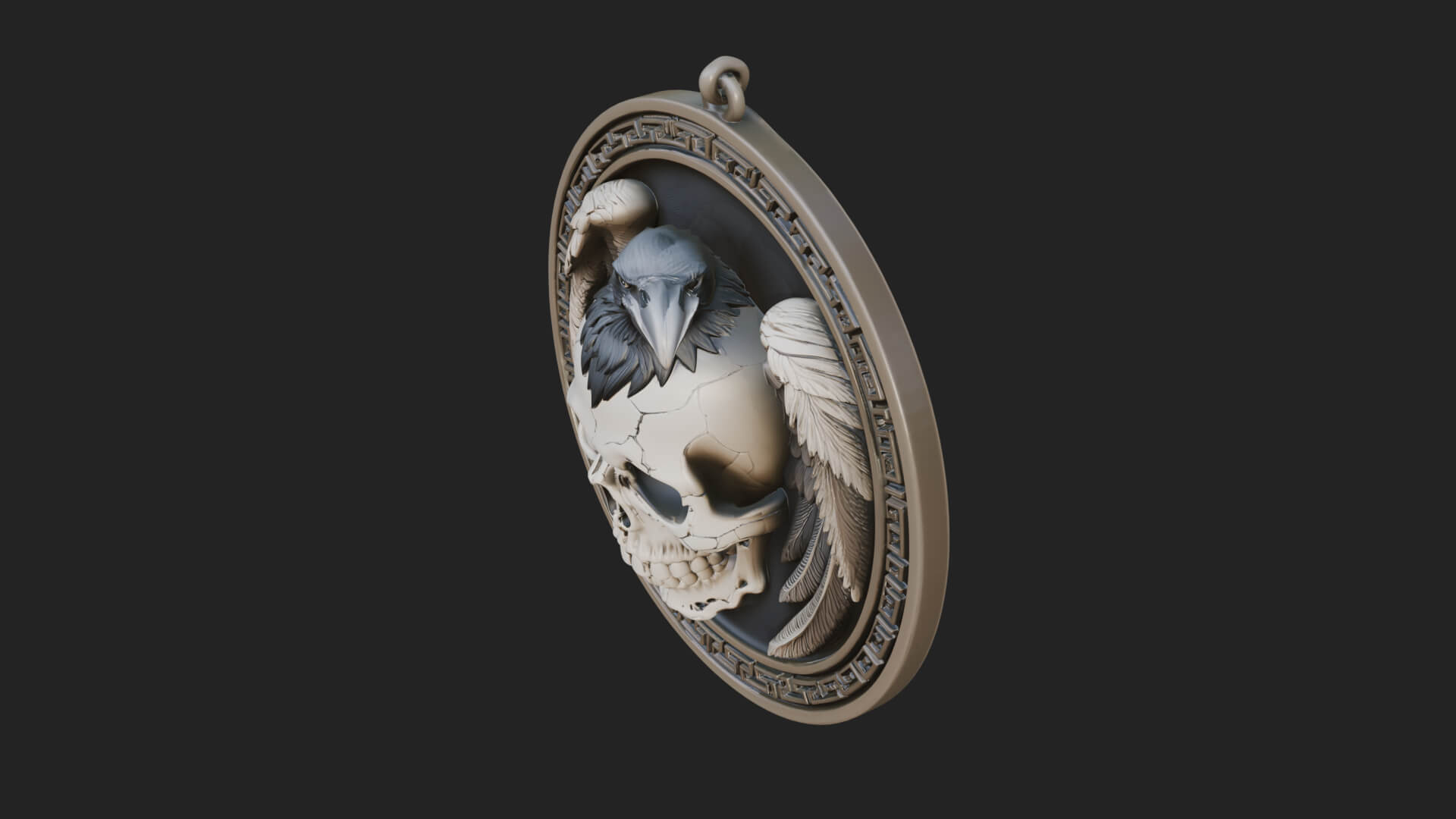 Raven Skull Oval Relief Plaque Design 3 3D Print Model 3D Model