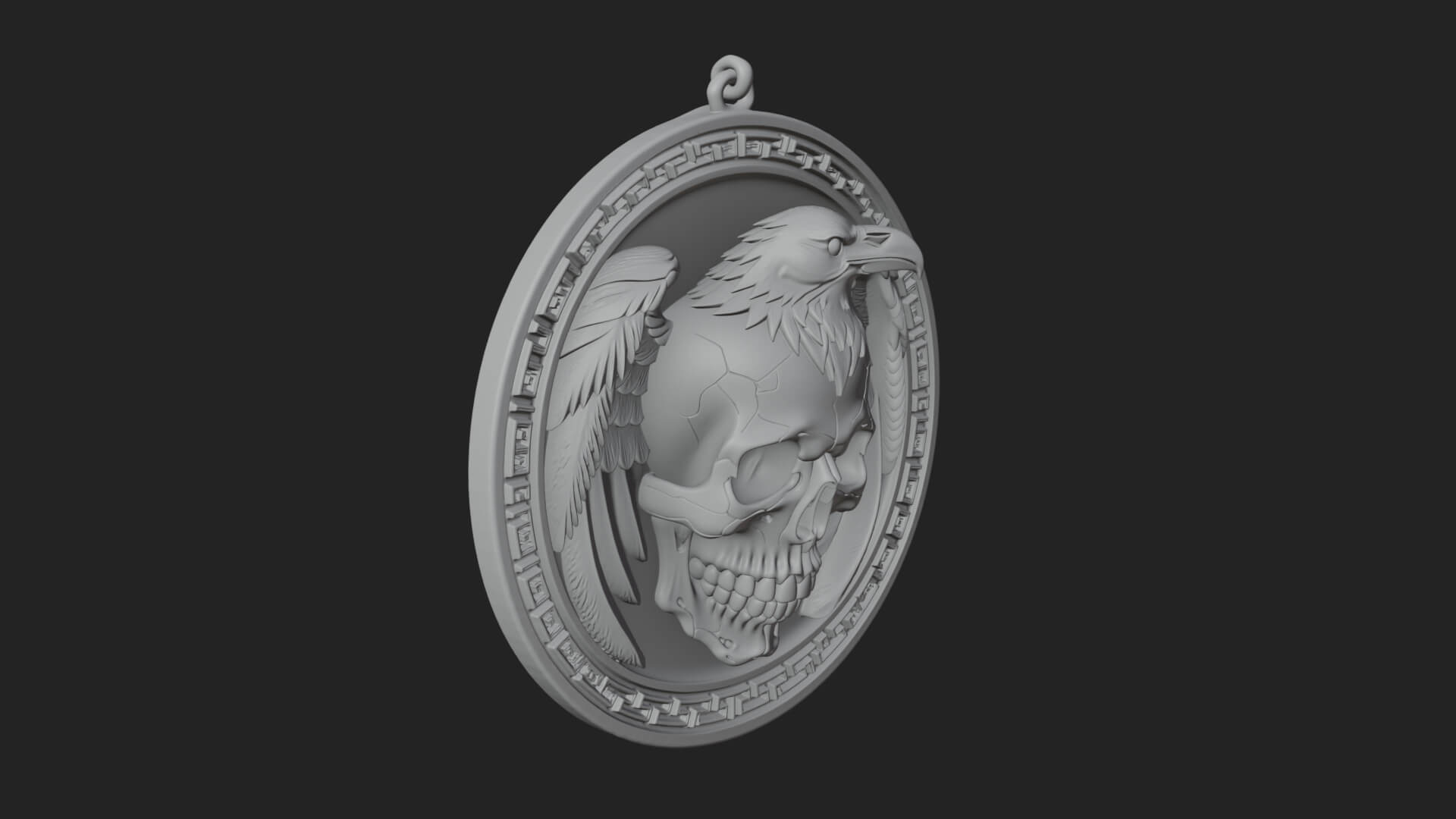 Raven Skull Oval Relief Plaque Design 3 3D Print Model 3D Model