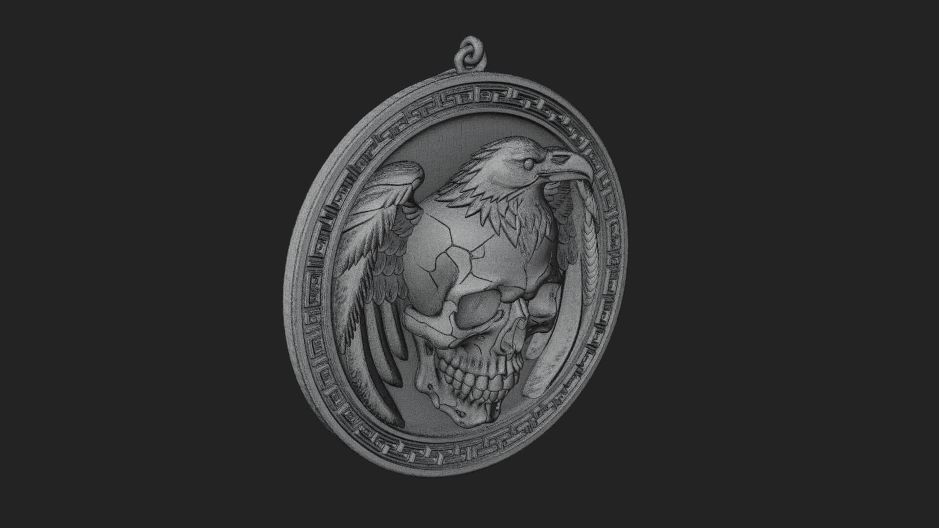 Raven Skull Oval Relief Plaque Design 3 3D Print Model 3D Model