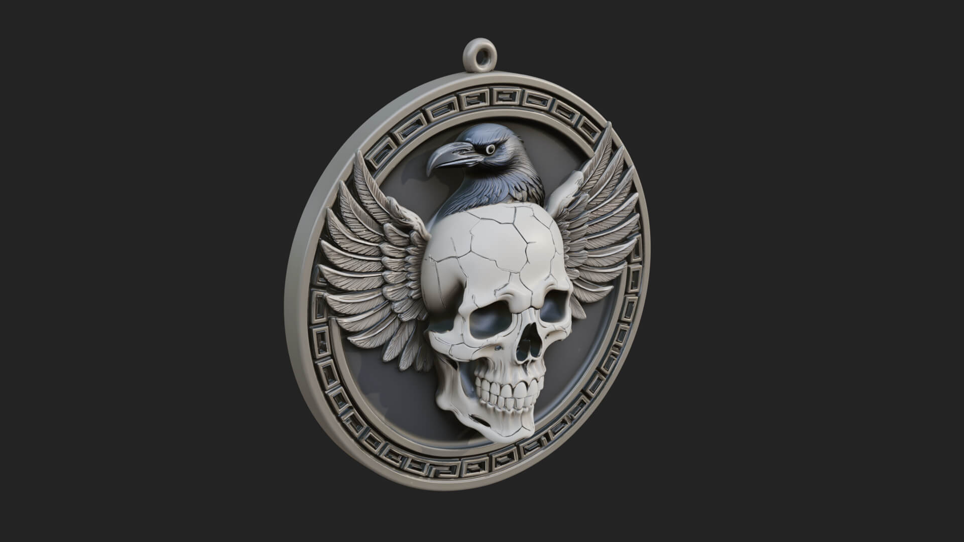 Raven Skull Oval Relief Plaque Design 4 3D Print Model 3D Model