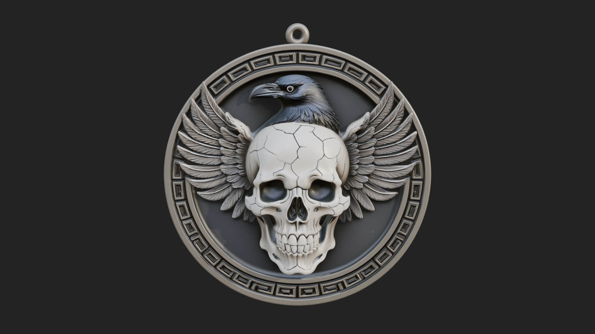 Raven Skull Oval Relief Plaque Design 4 3D Print Model 3D Model