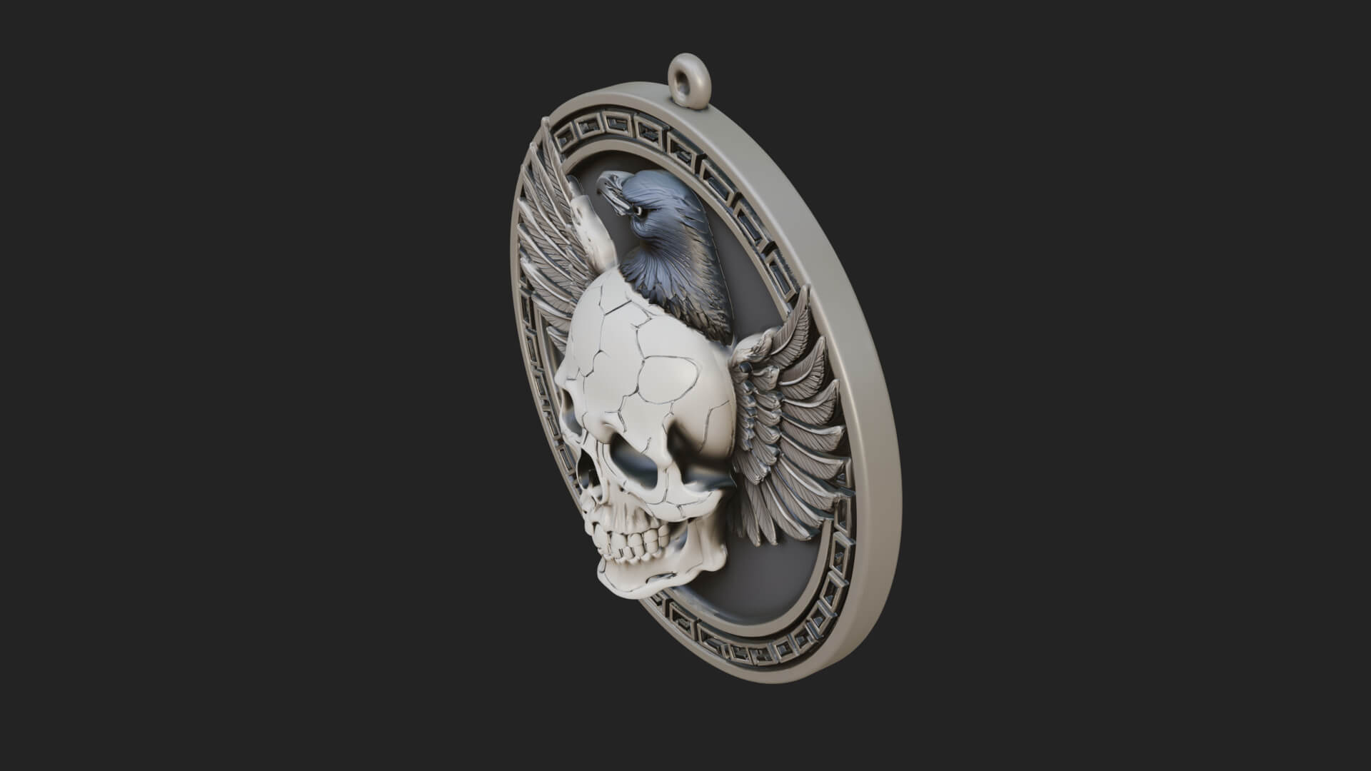 Raven Skull Oval Relief Plaque Design 4 3D Print Model 3D Model