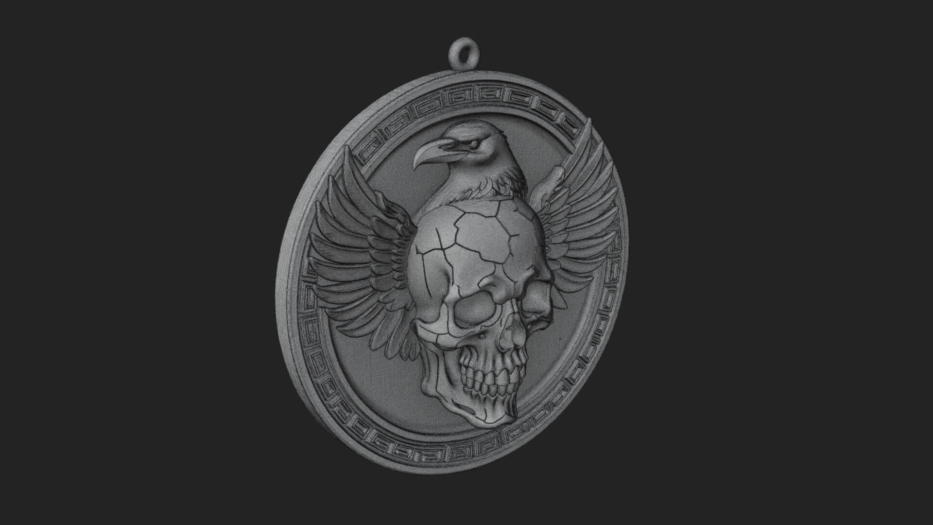 Raven Skull Oval Relief Plaque Design 4 3D Print Model 3D Model