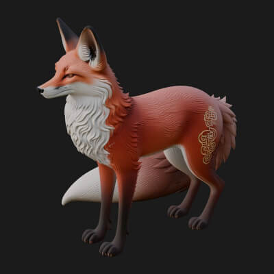 Red Fox Statue Design 3 3D Print Model