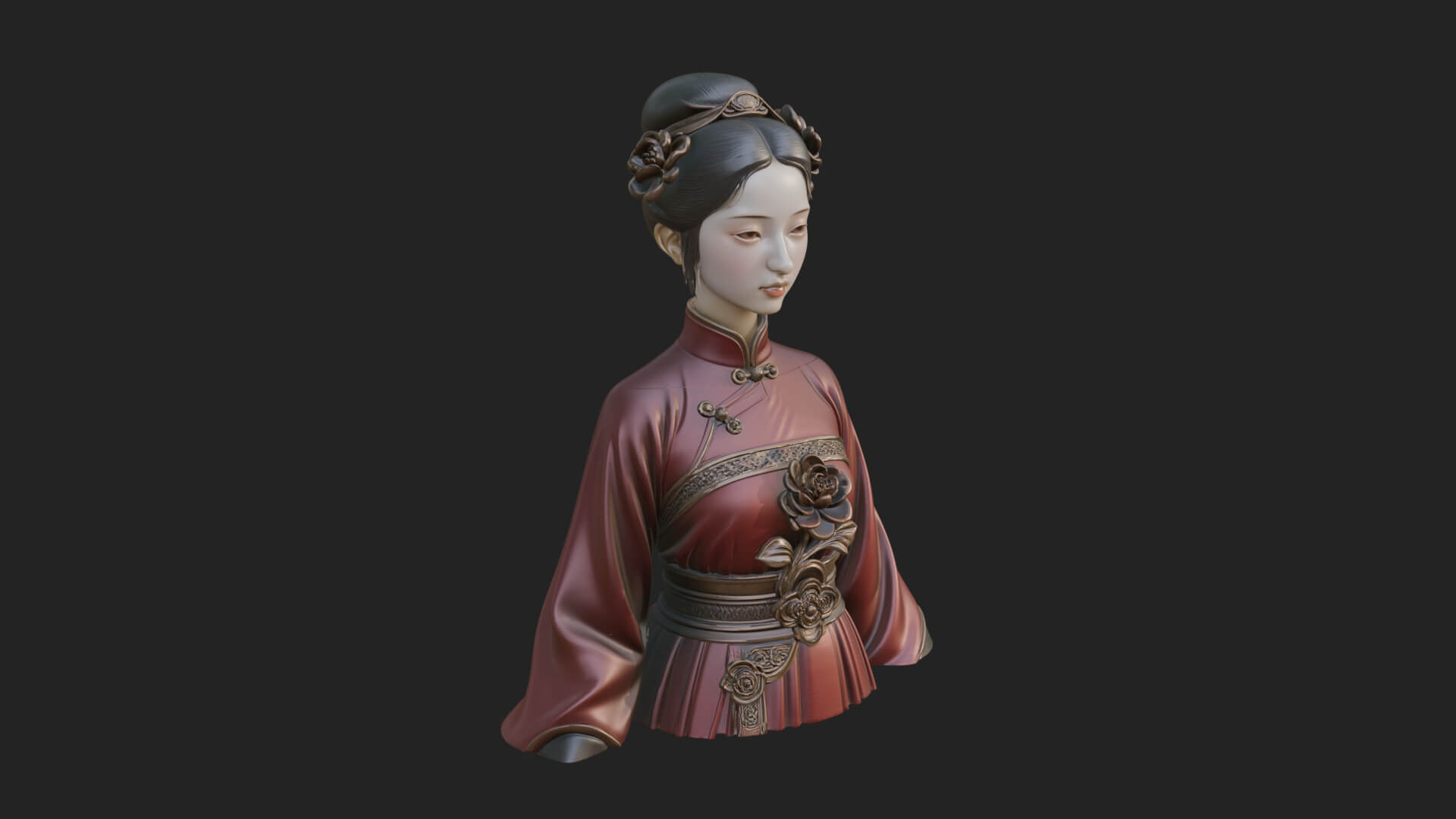 Red Qipao Lady Bust Design 1 3D Print Model 3D Model