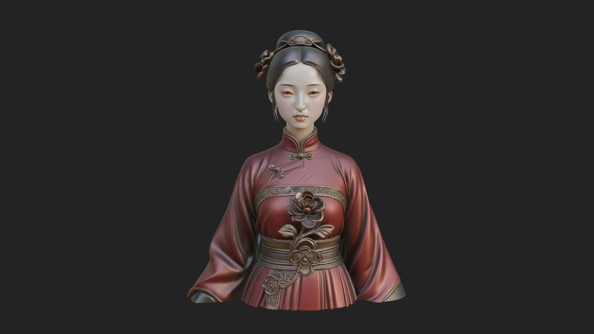 Red Qipao Lady Bust Design 1 3D Print Model 3D Model