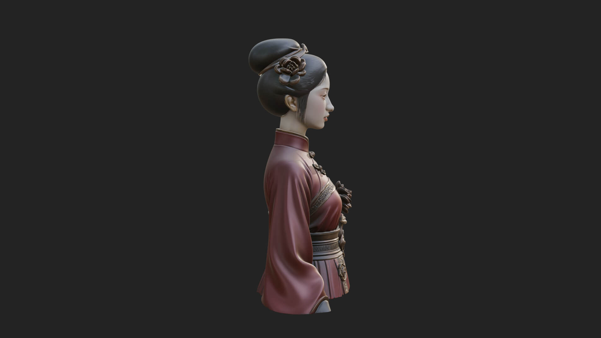 Red Qipao Lady Bust Design 1 3D Print Model 3D Model