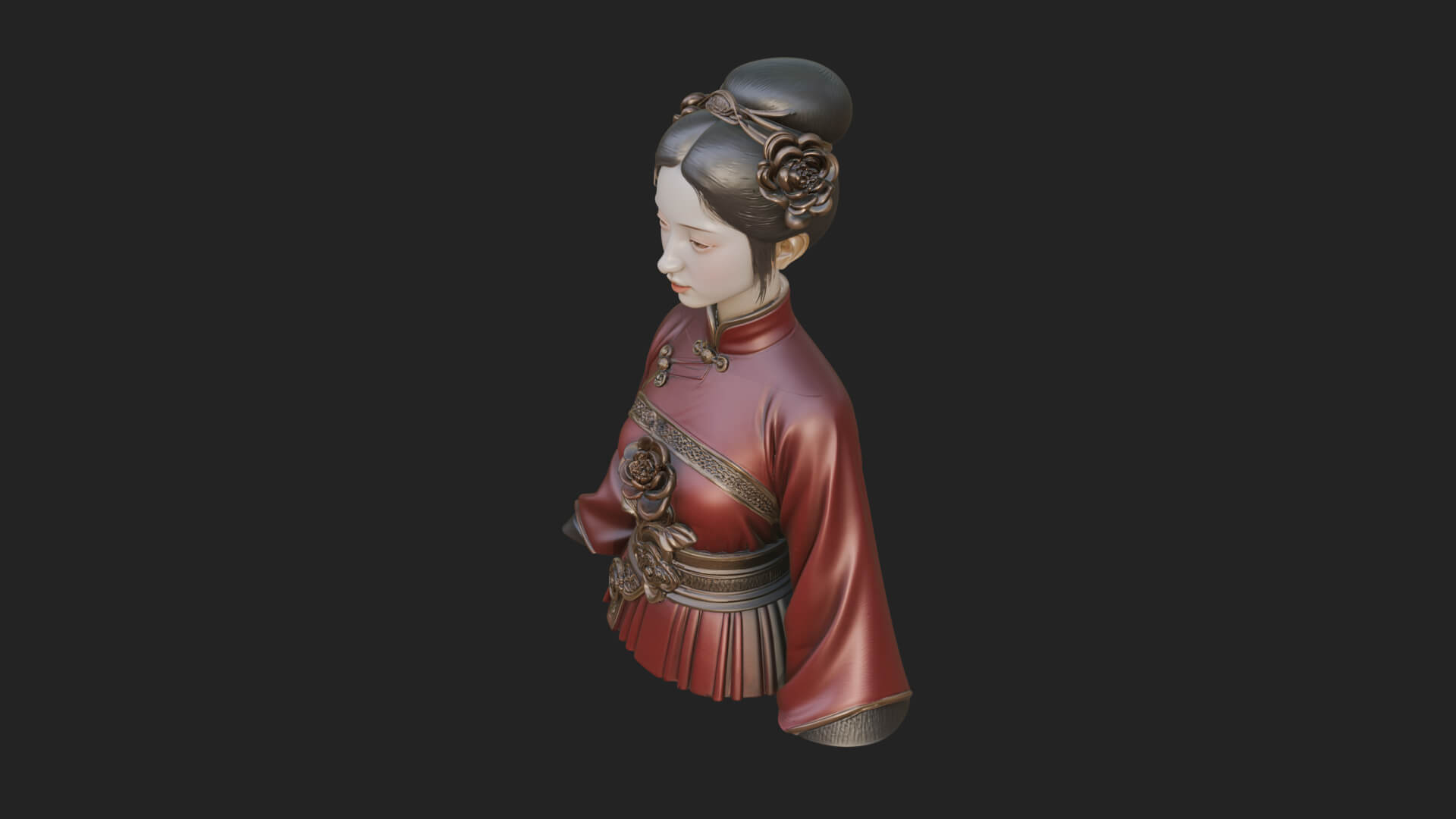 Red Qipao Lady Bust Design 1 3D Print Model 3D Model